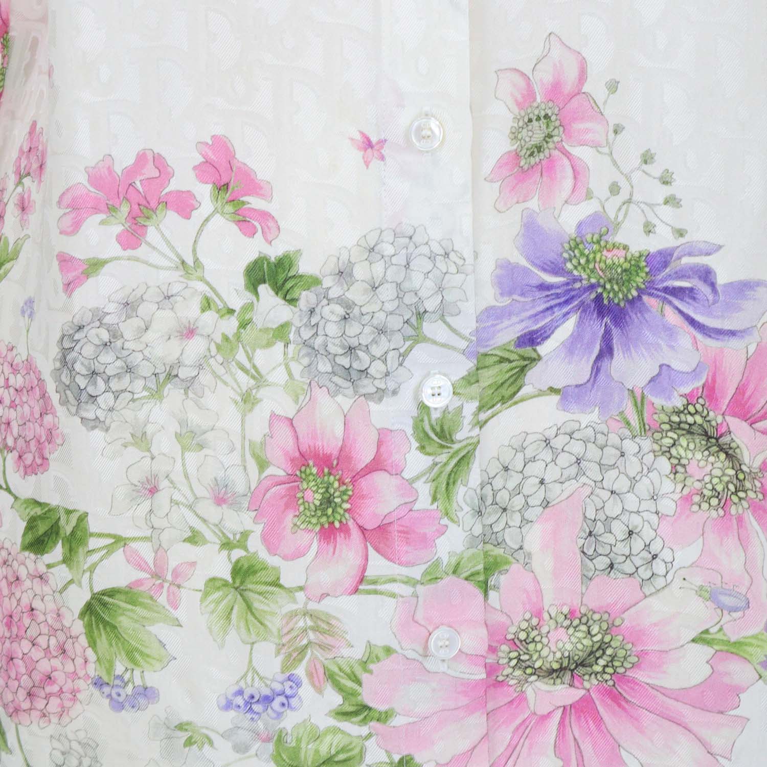 Christian Dior Cream Silk Oblique Hortensia Garden Long Blouse