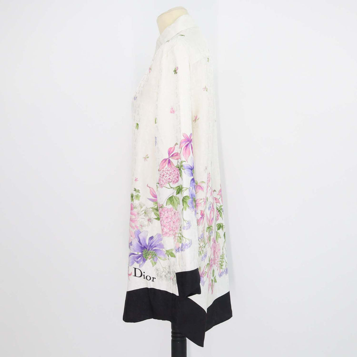 Christian Dior Cream Silk Oblique Hortensia Garden Long Blouse