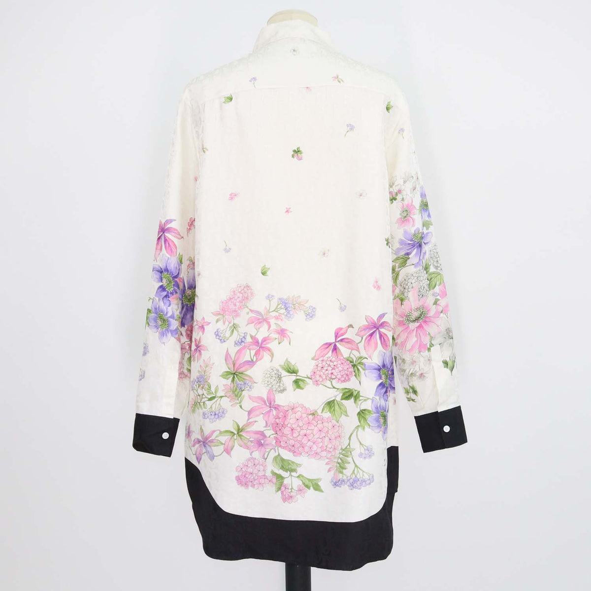 Christian Dior Cream Silk Oblique Hortensia Garden Long Blouse