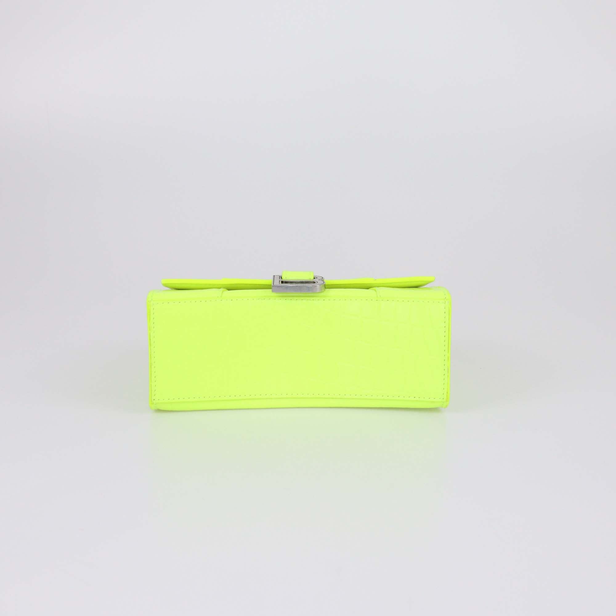 Balenciaga Neon Green Croc Embossed XS Hourglass Top Handle Bag Womens Balenciaga