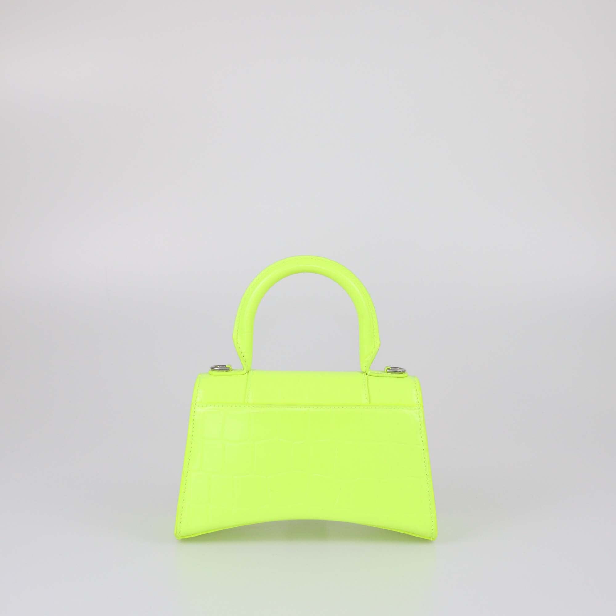Balenciaga Neon Green Croc Embossed XS Hourglass Top Handle Bag Womens Balenciaga
