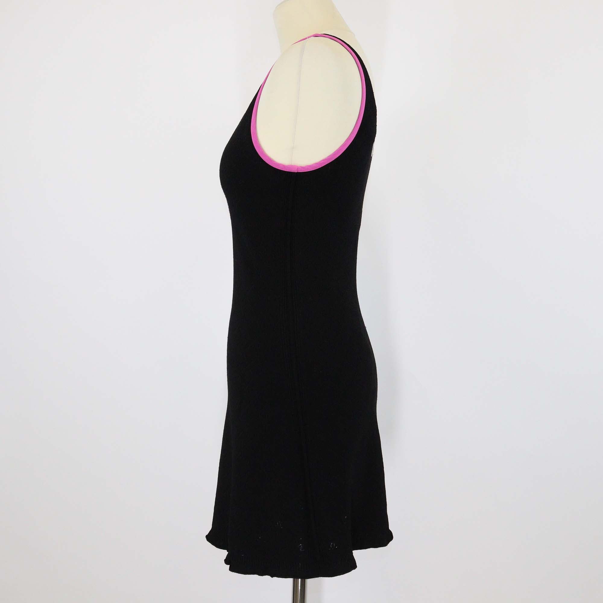 Chanel Black Quilted Viscose Sleeveless V Neck Mini Dress