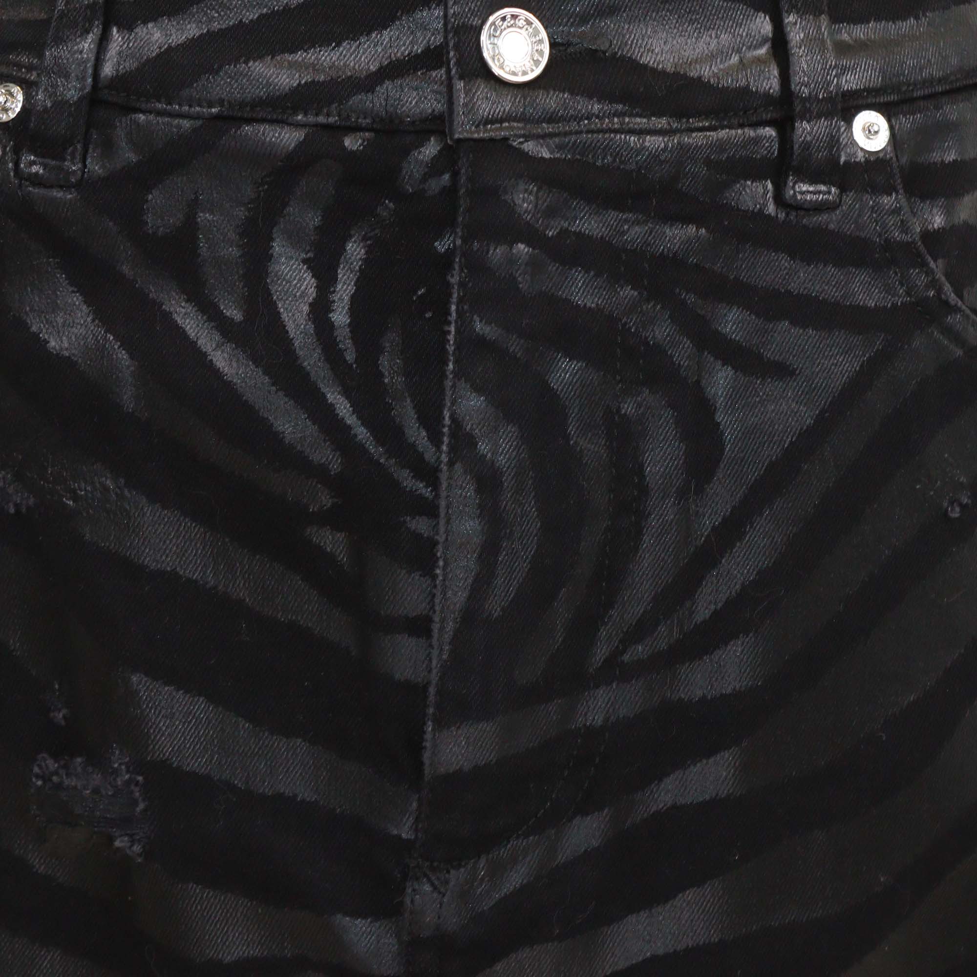 Dolce & Gabbana Black Denim Zebra Effect Distressed Mini Skirt