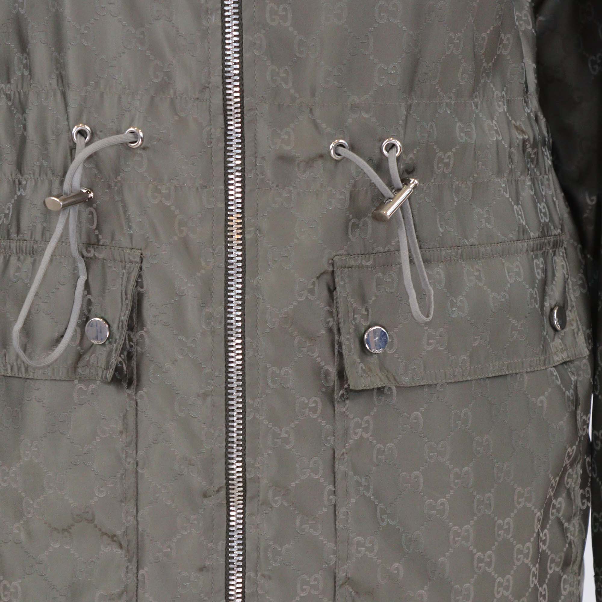 Gucci Army Green GG Nylon Jacquard Zip Hoodie Jacket