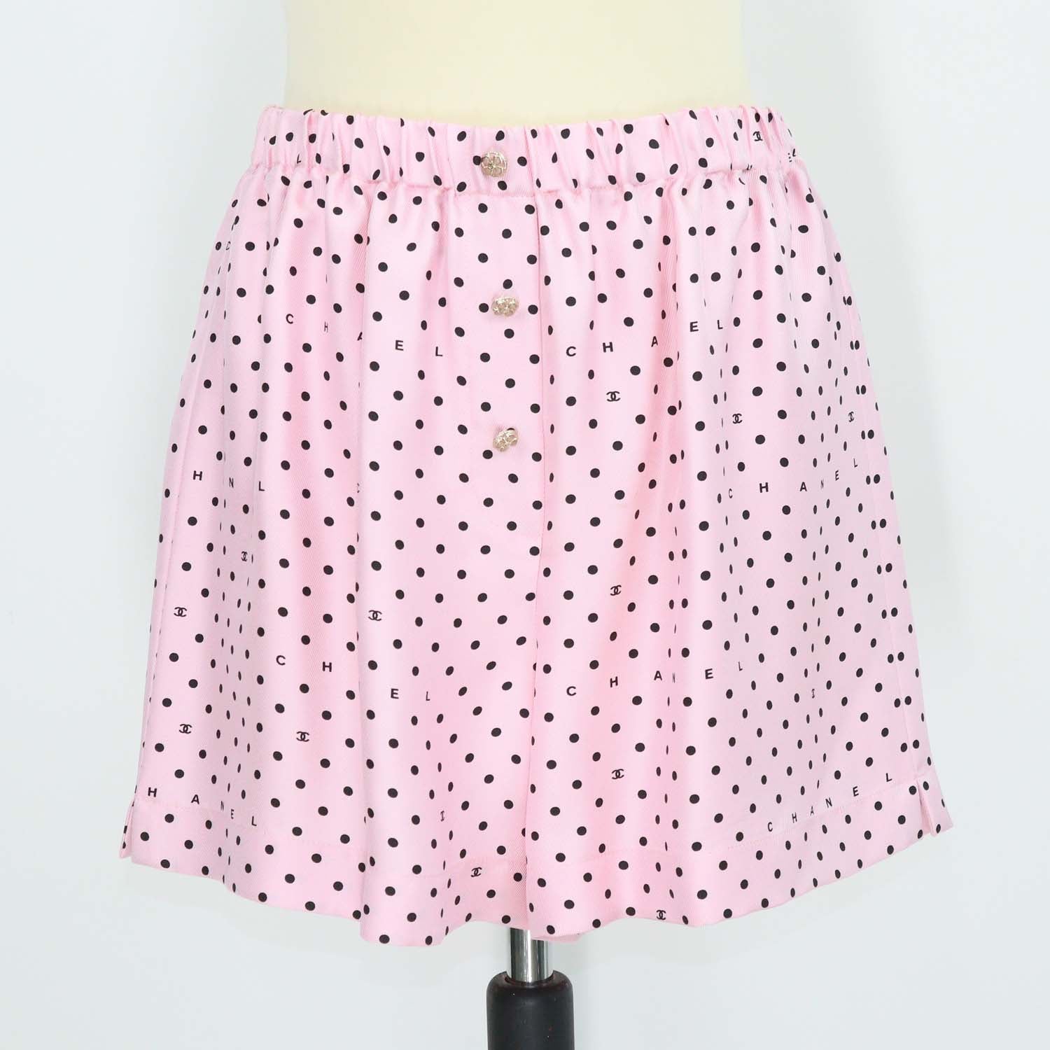 Chanel Pink Silk Polka Dot Mini Short