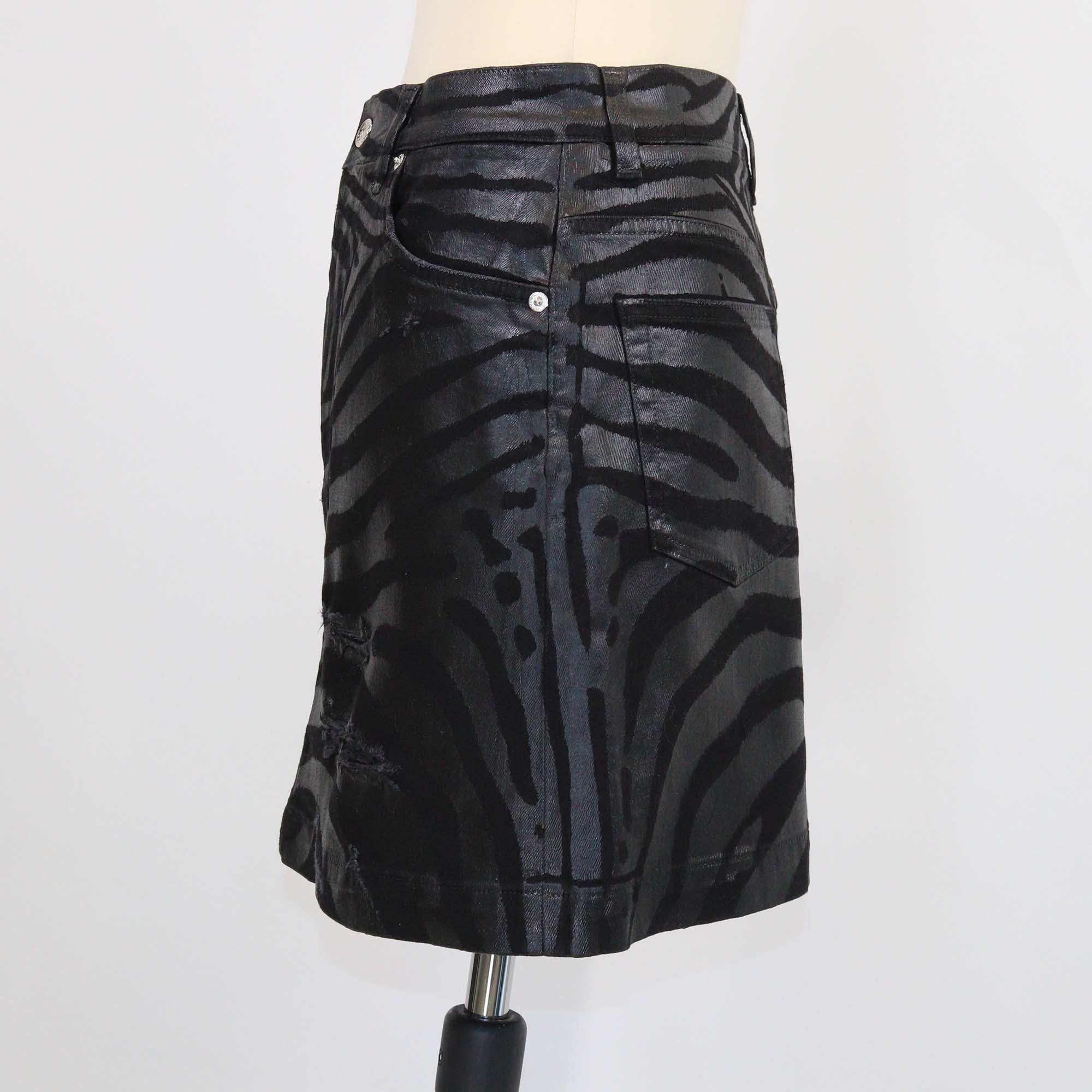 Dolce & Gabbana Black Denim Zebra Effect Distressed Mini Skirt