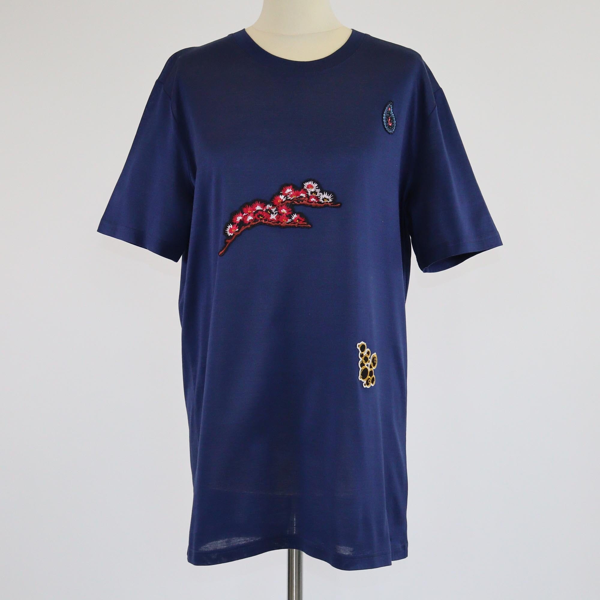 Lanvin Navy Blue Patch Embroidered T-Shirt Mens Lanvin