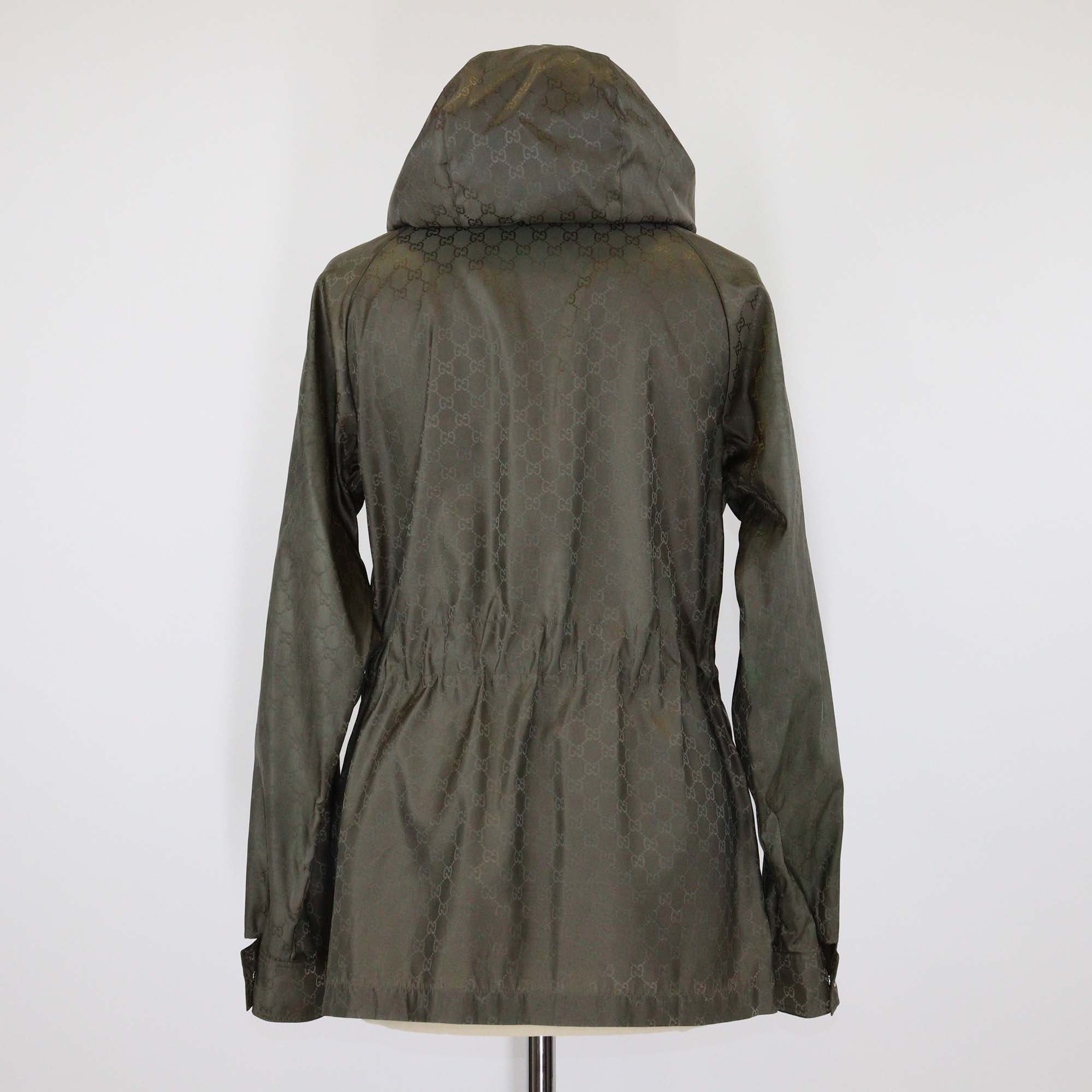 Gucci Army Green GG Nylon Jacquard Zip Hoodie Jacket