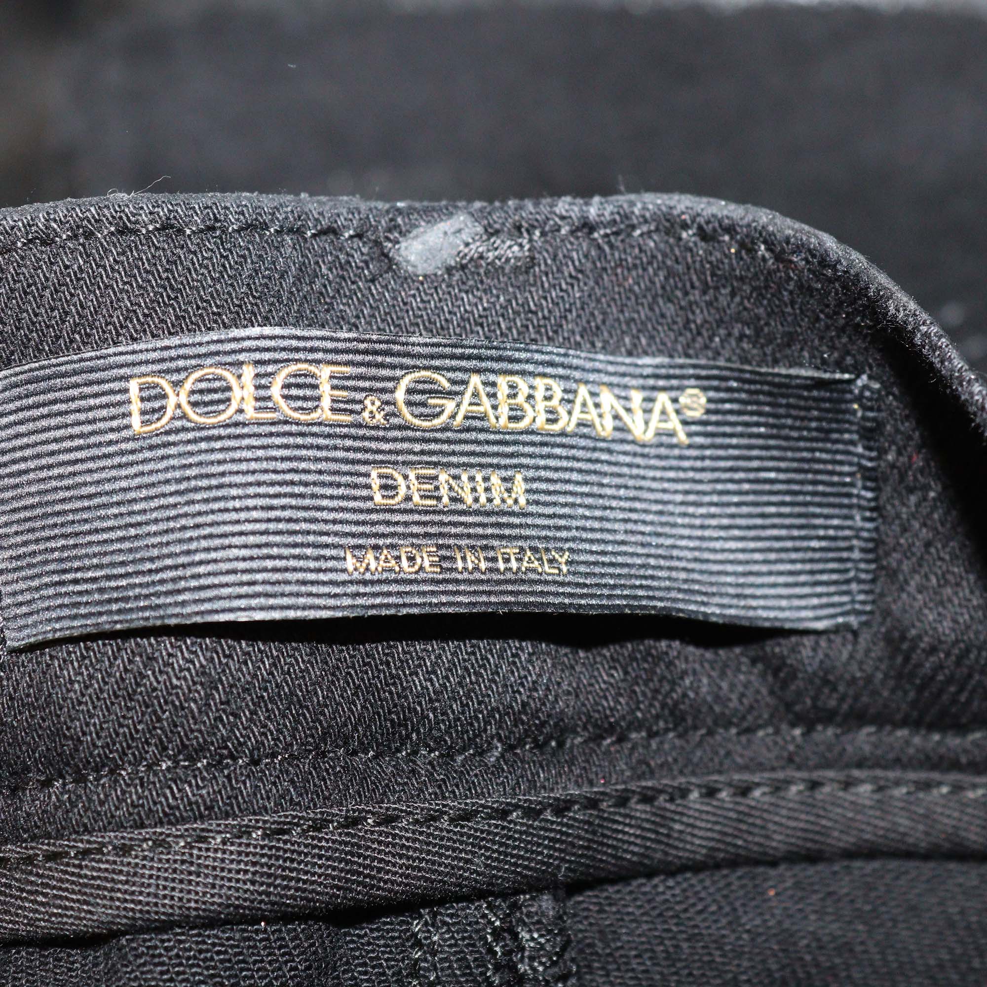 Dolce & Gabbana Black Denim Zebra Effect Distressed Mini Skirt