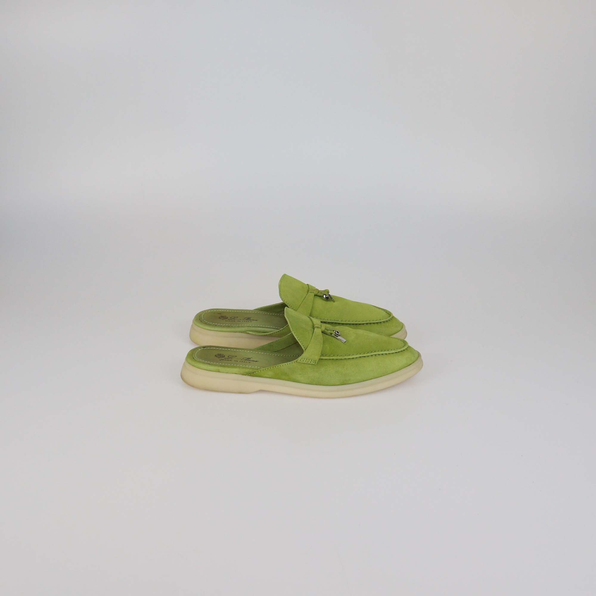 Loro Piana Kiwi Suede Summer Charms Walk Mules