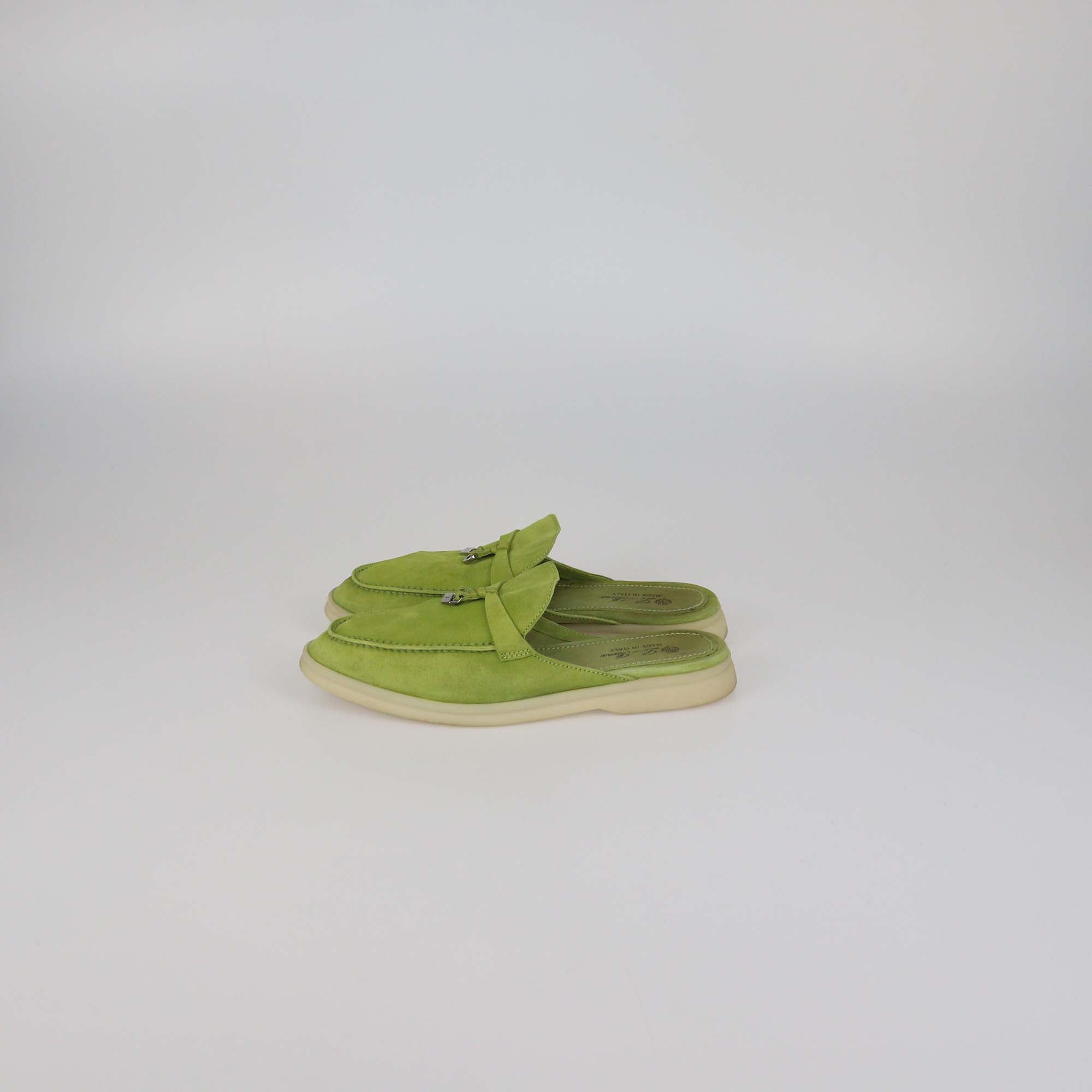 Loro Piana Kiwi Suede Summer Charms Walk Mules