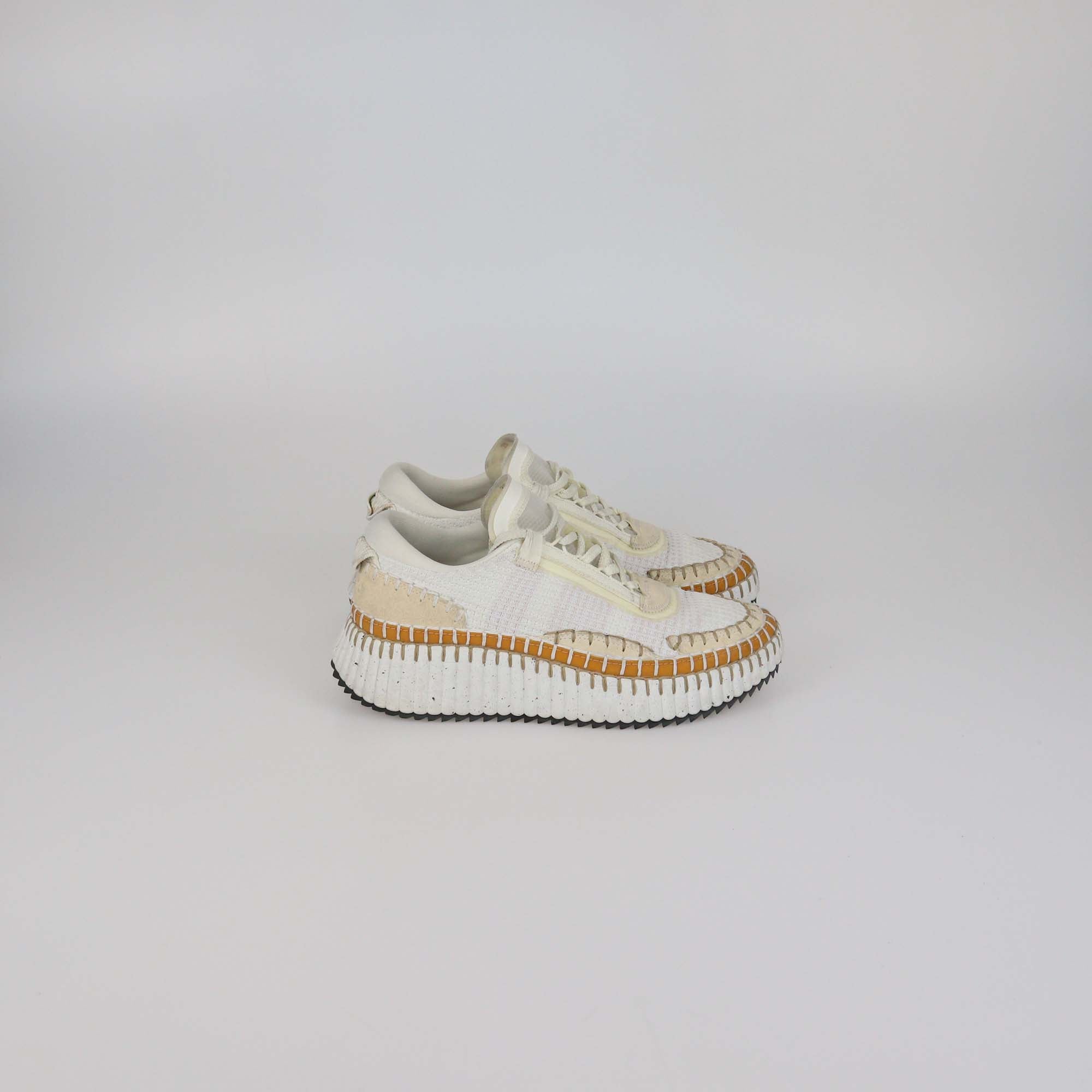 Chloe White/Caramel Fabric Nama Sneakers