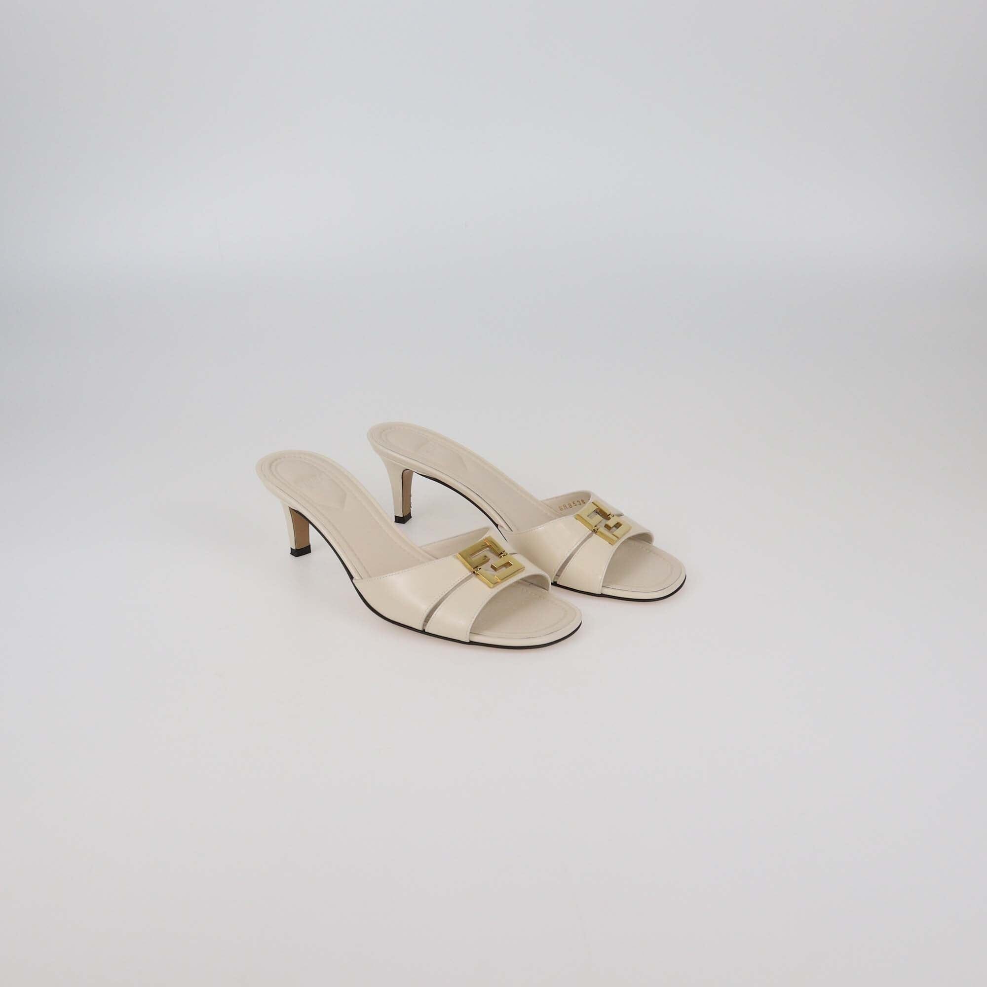Fendi Off White FFold Leather Heeled Sandals Womens Fendi