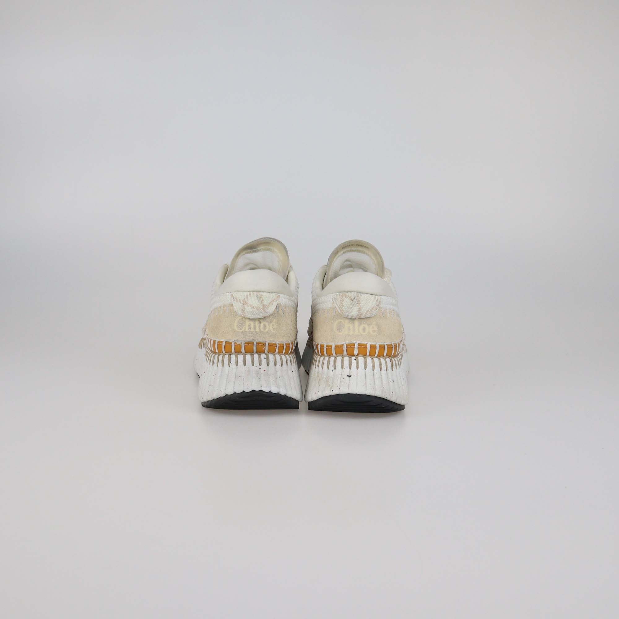 Chloe White/Caramel Fabric Nama Sneakers