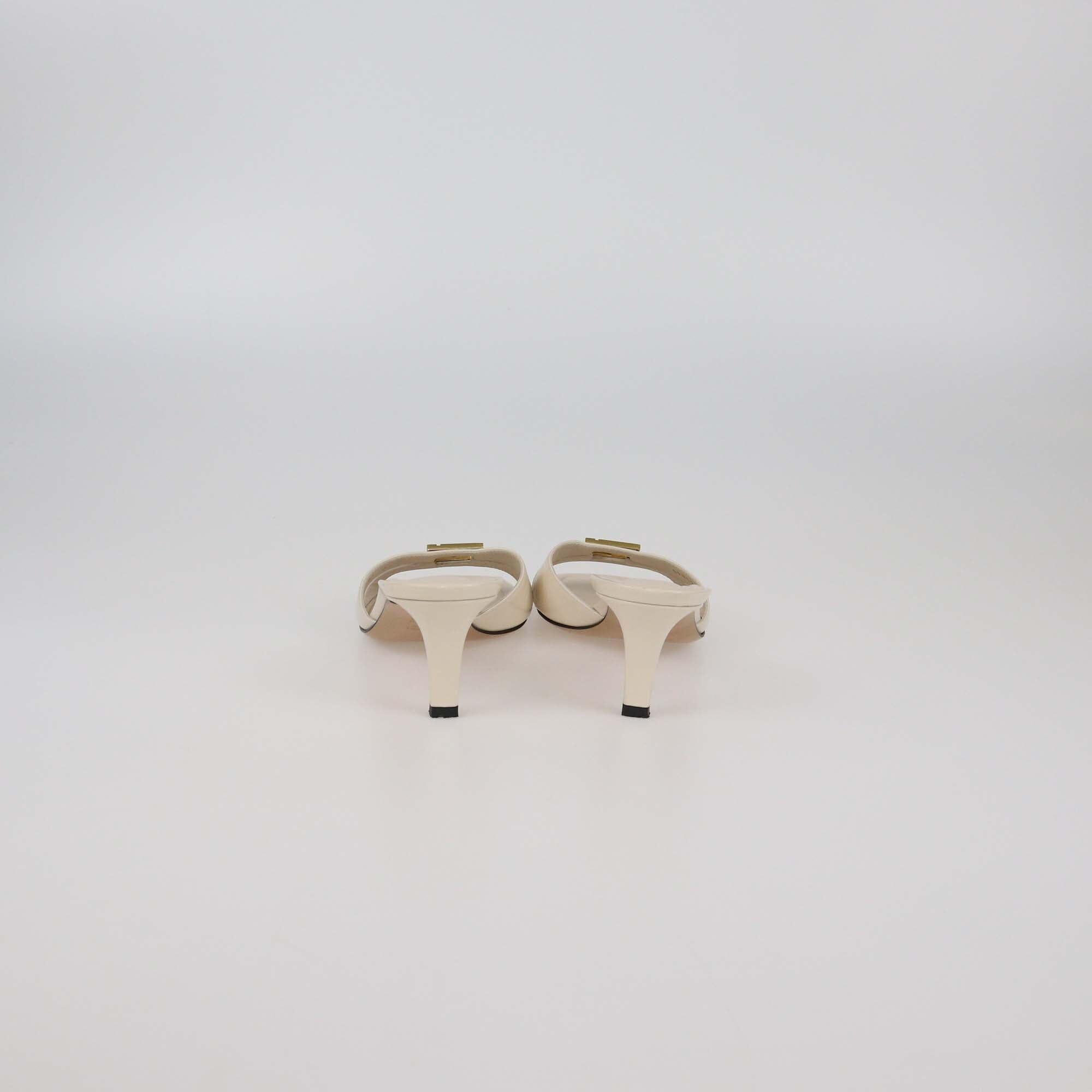 Fendi Off White FFold Leather Heeled Sandals Womens Fendi