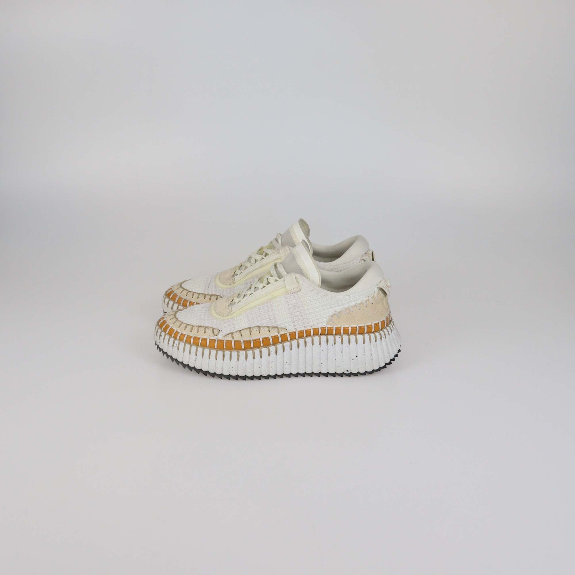 Chloe White/Caramel Fabric Nama Sneakers