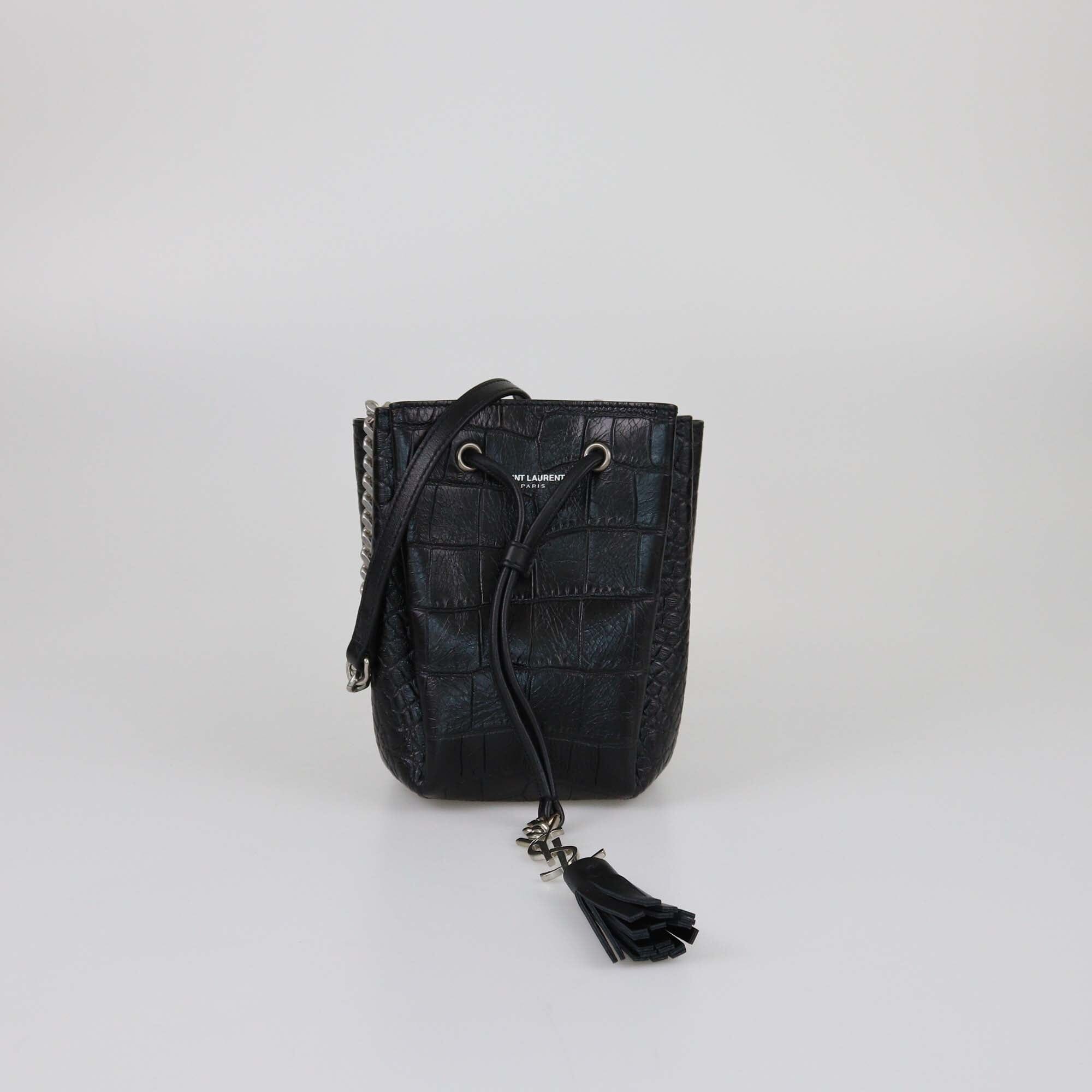 Saint Laurent Black Croc Embossed Mini Emmanuella Bucket Bag Womens Saint Laurent