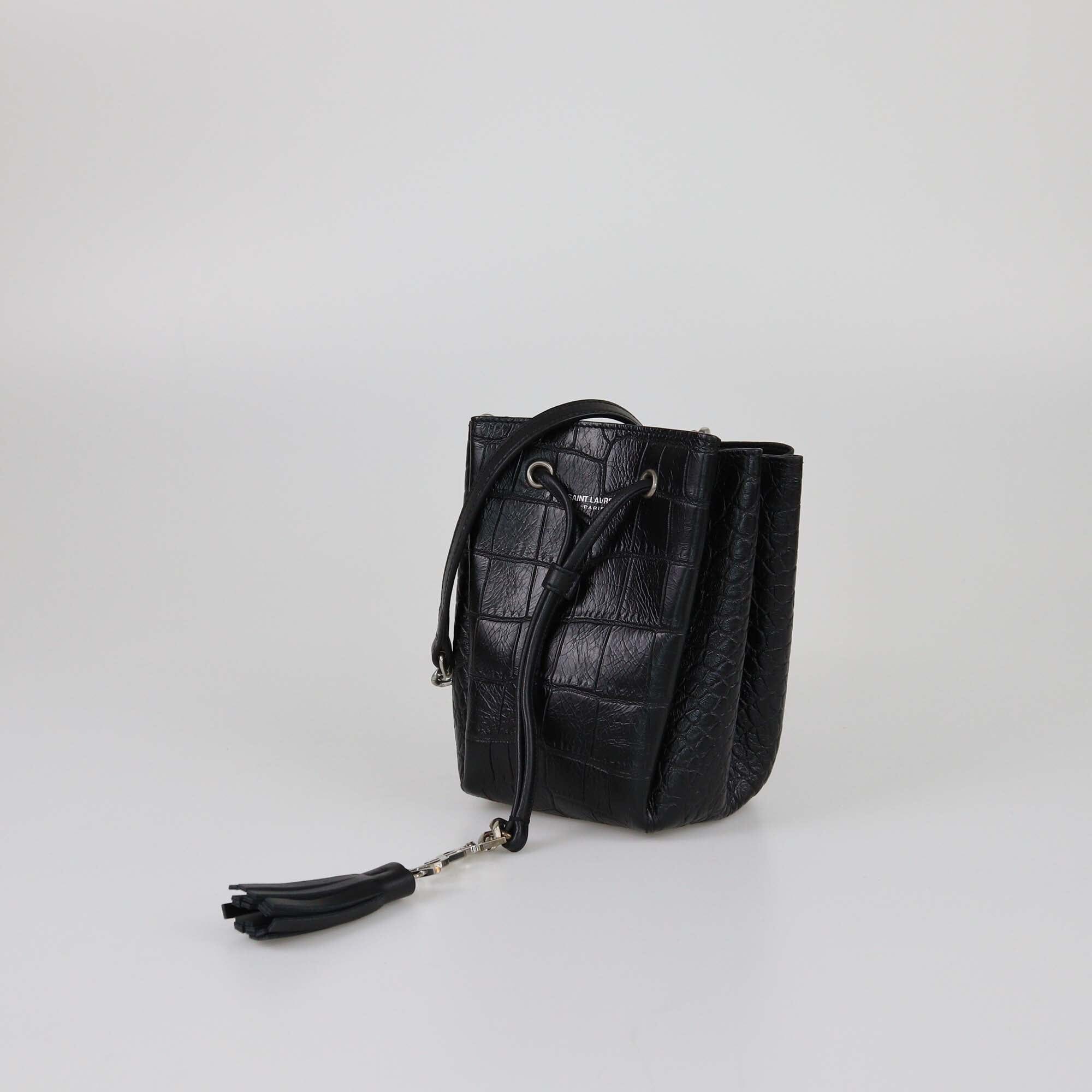 Saint Laurent Black Croc Embossed Mini Emmanuella Bucket Bag Womens Saint Laurent