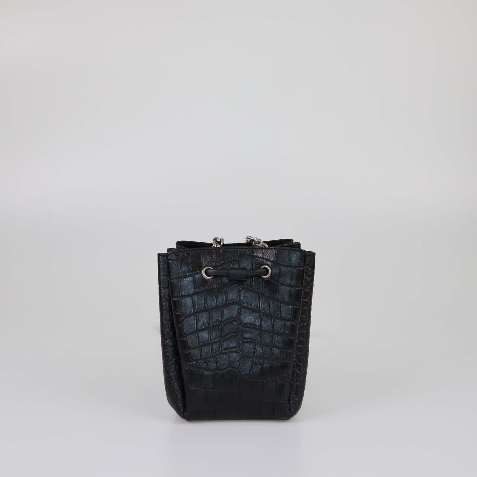 Saint Laurent Black Croc Embossed Mini Emmanuella Bucket Bag Womens Saint Laurent