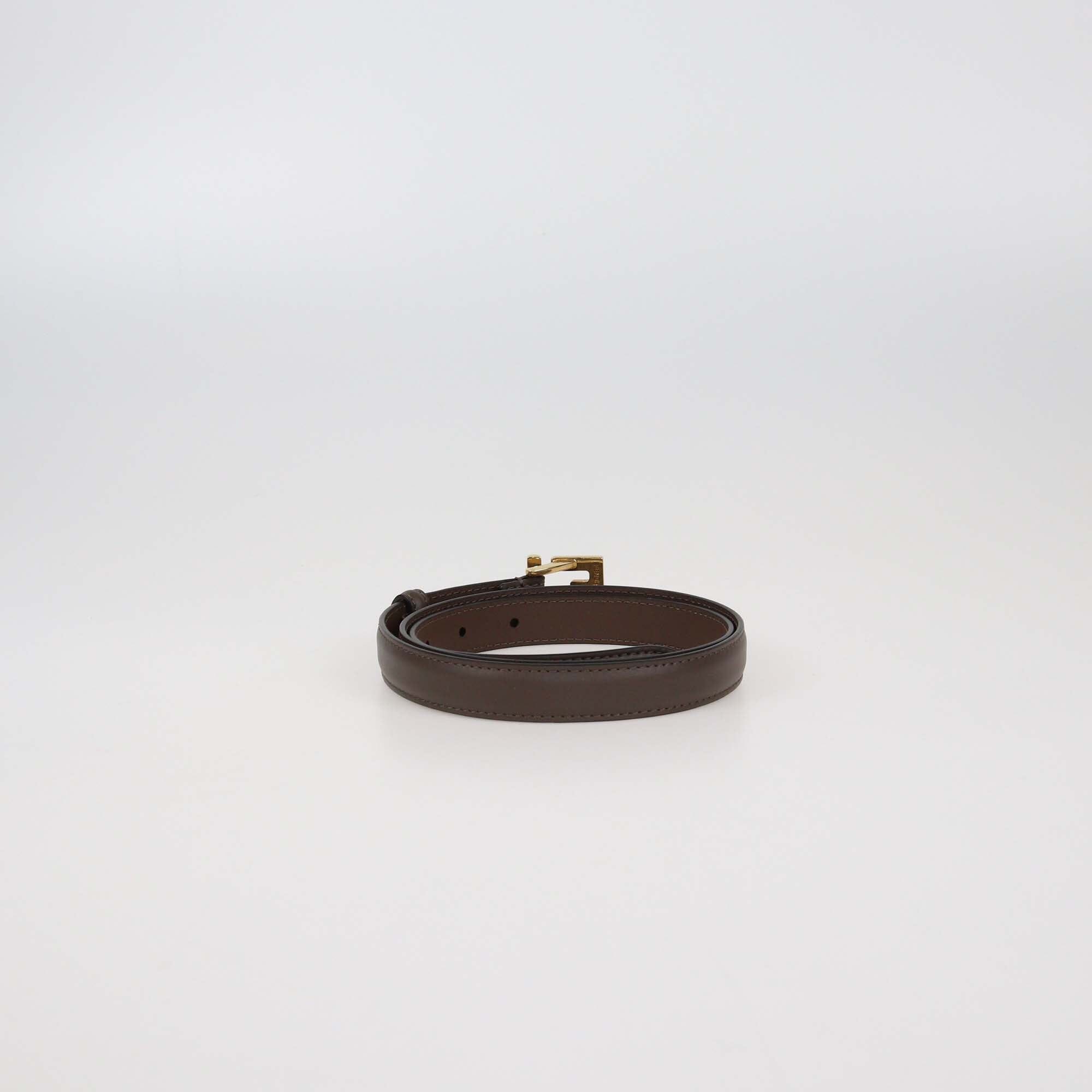 Fendi Brown Leather Slim FF Buckle Belt Womens Fendi