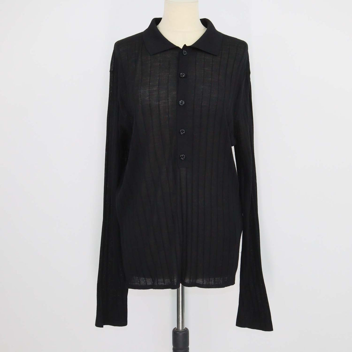 Saint Laurent Black Wool Knit Long Sleeve Polo Shirt