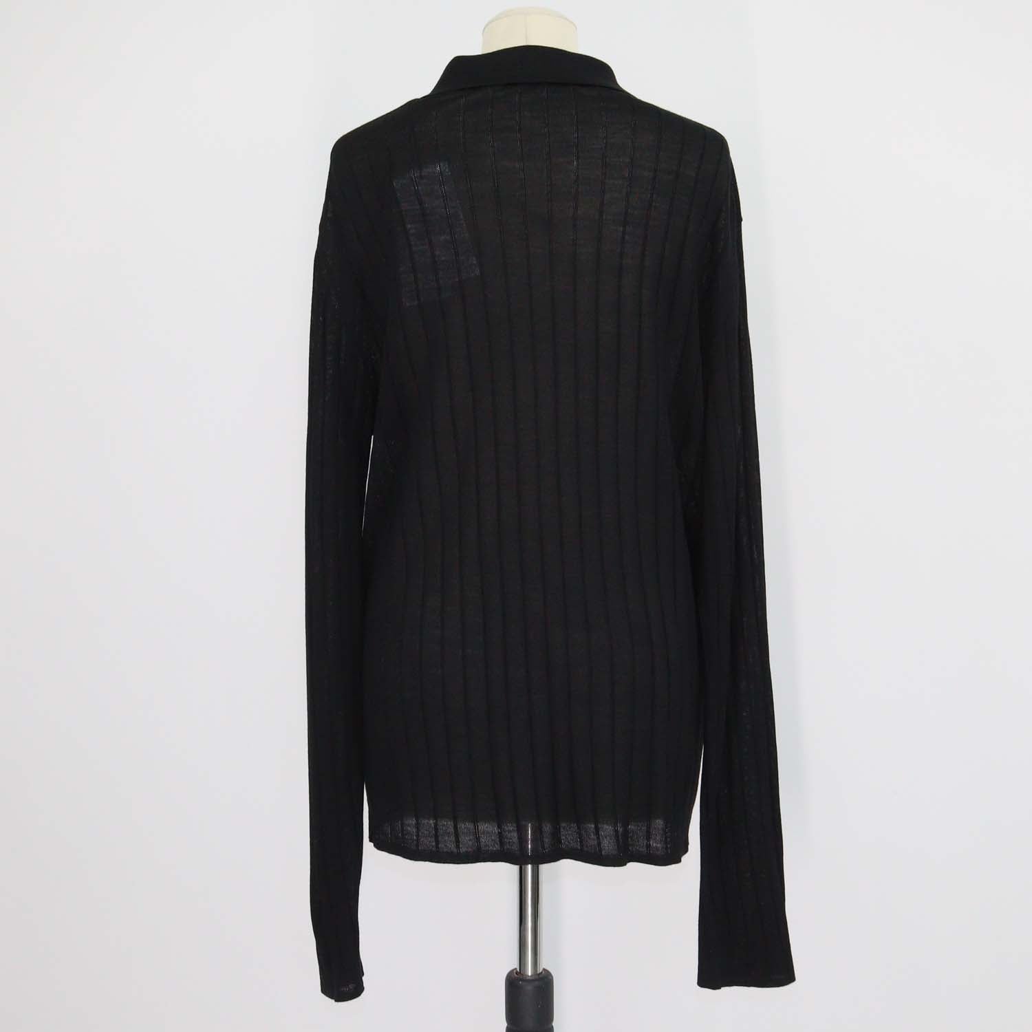 Saint Laurent Black Wool Knit Long Sleeve Polo Shirt