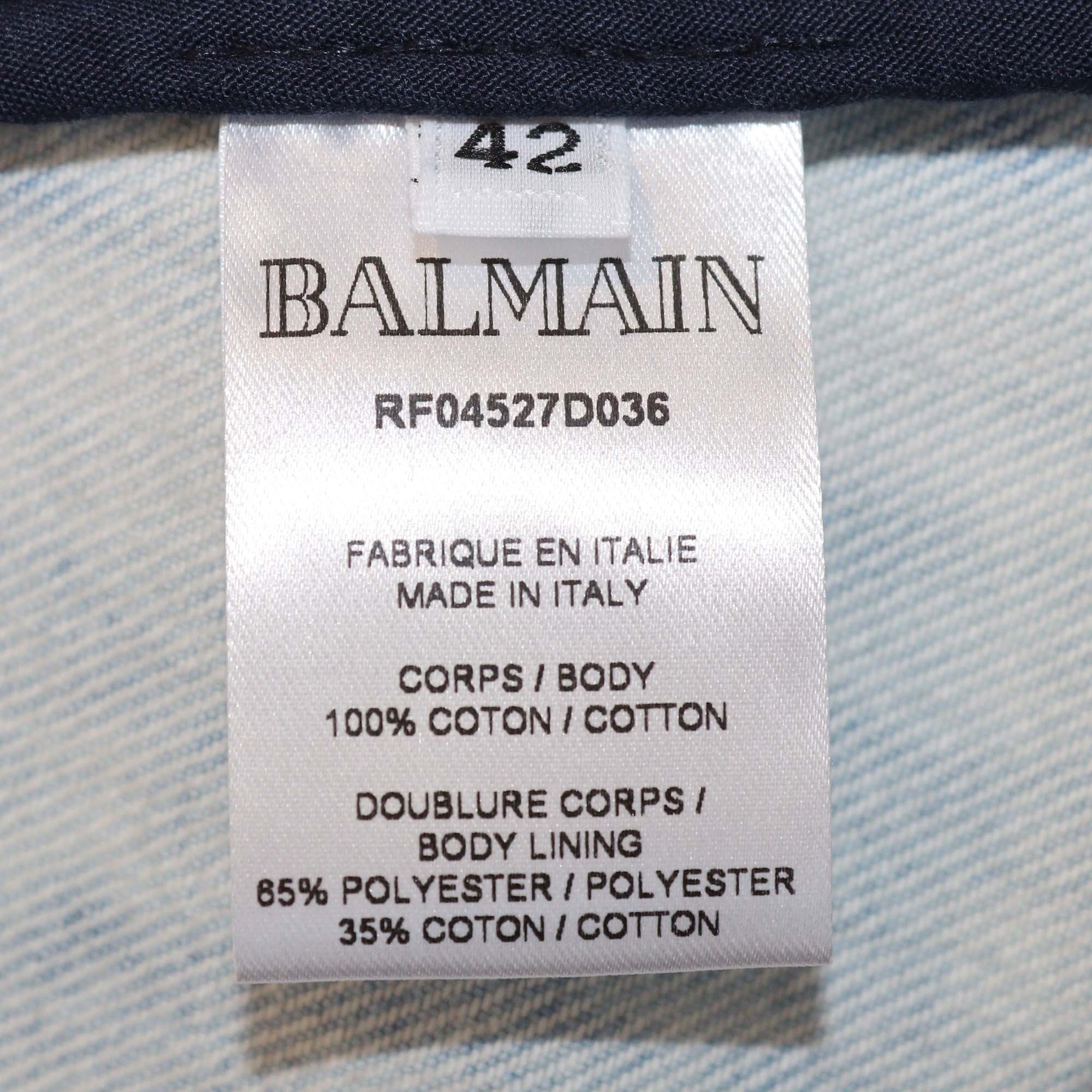 Balmain Washed Blue Denim Button Mini Skirt