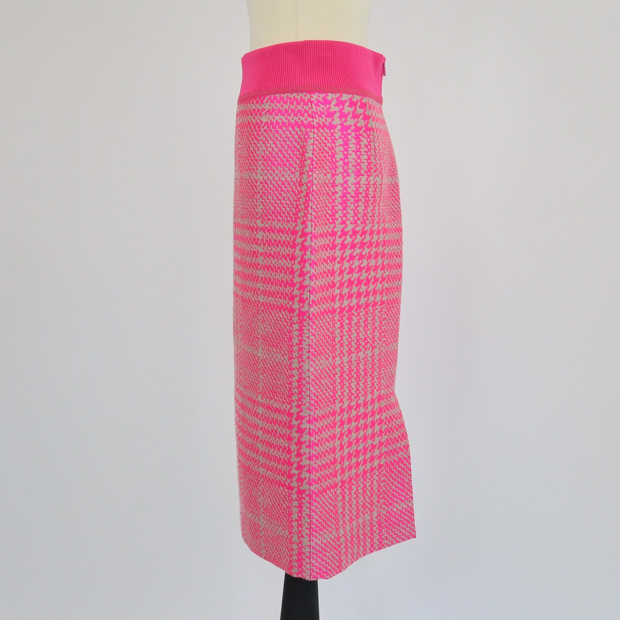 Fendi Pink Houndstooth Pattern Elastic Waist Midi Skirt Womens Fendi