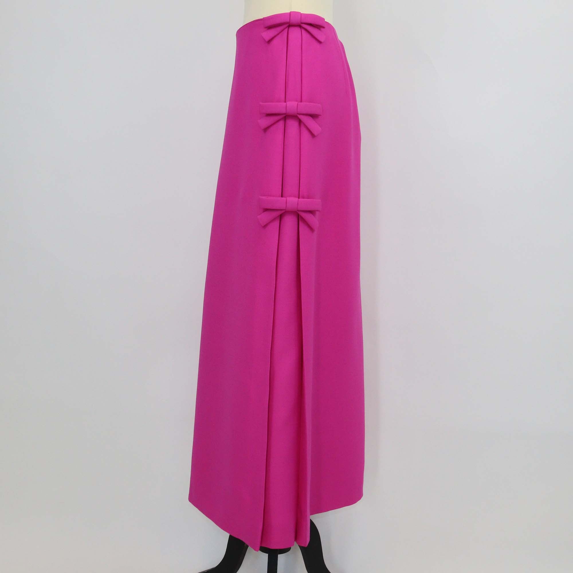 Valentino Fuchsia Wool & Silk Crepe Couture Bow Maxi Skirt
