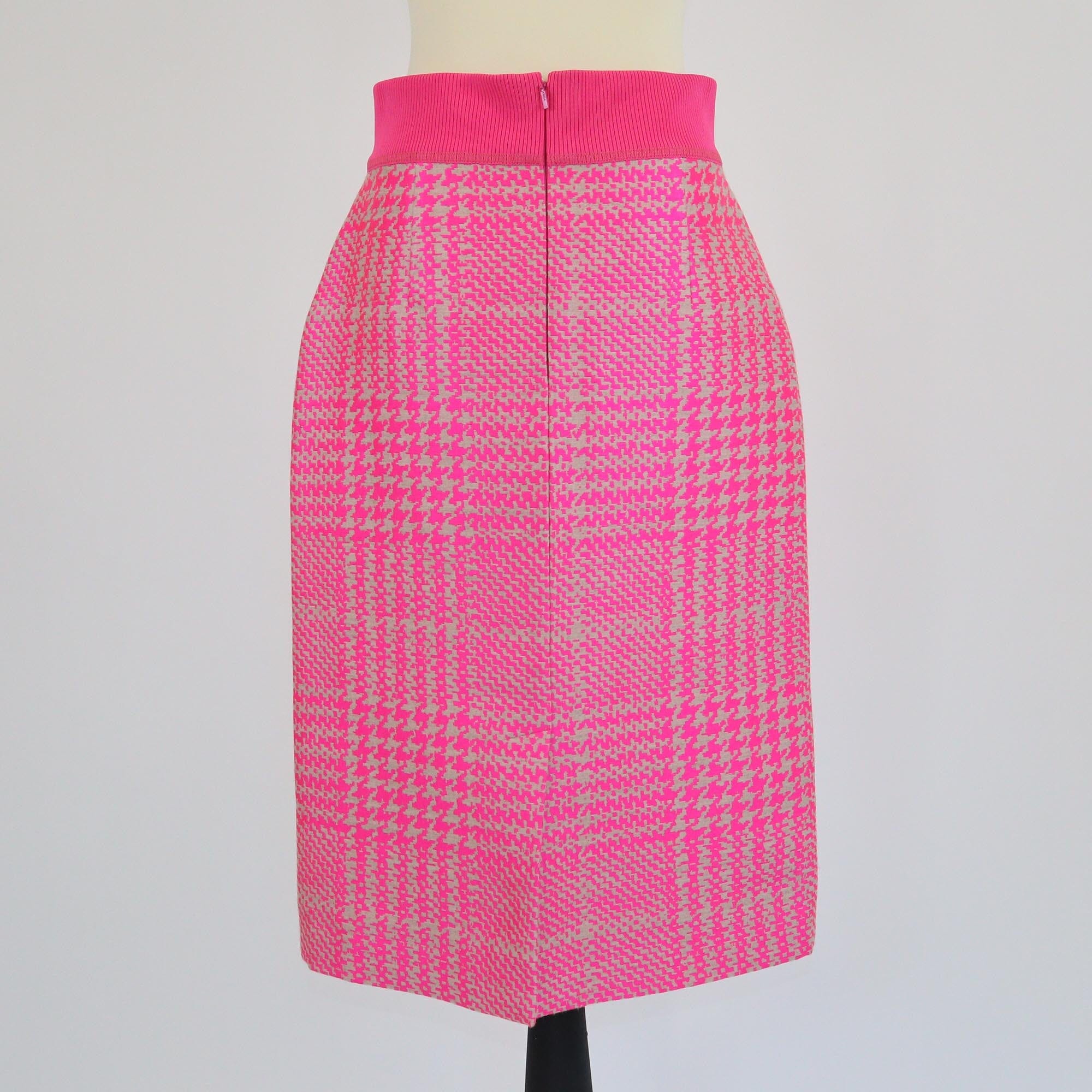 Fendi Pink Houndstooth Pattern Elastic Waist Midi Skirt Womens Fendi