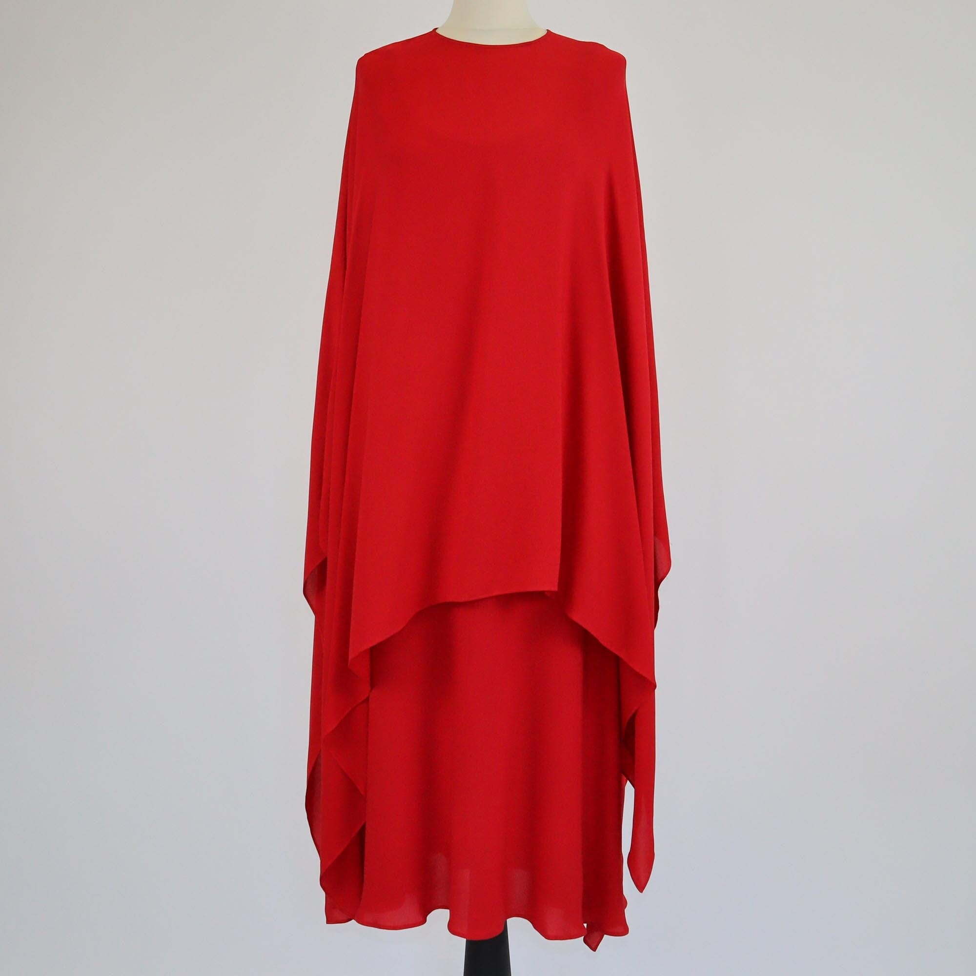 Valentino Red Sleevless Midi Dress & Poncho Set Womens Valentino