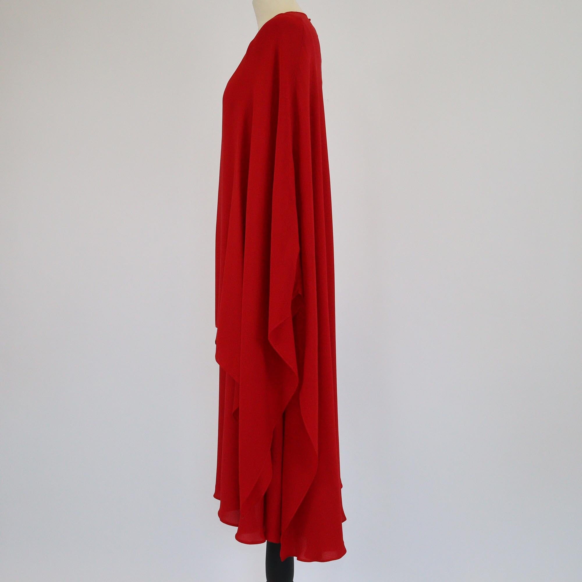 Valentino Red Sleevless Midi Dress & Poncho Set Womens Valentino