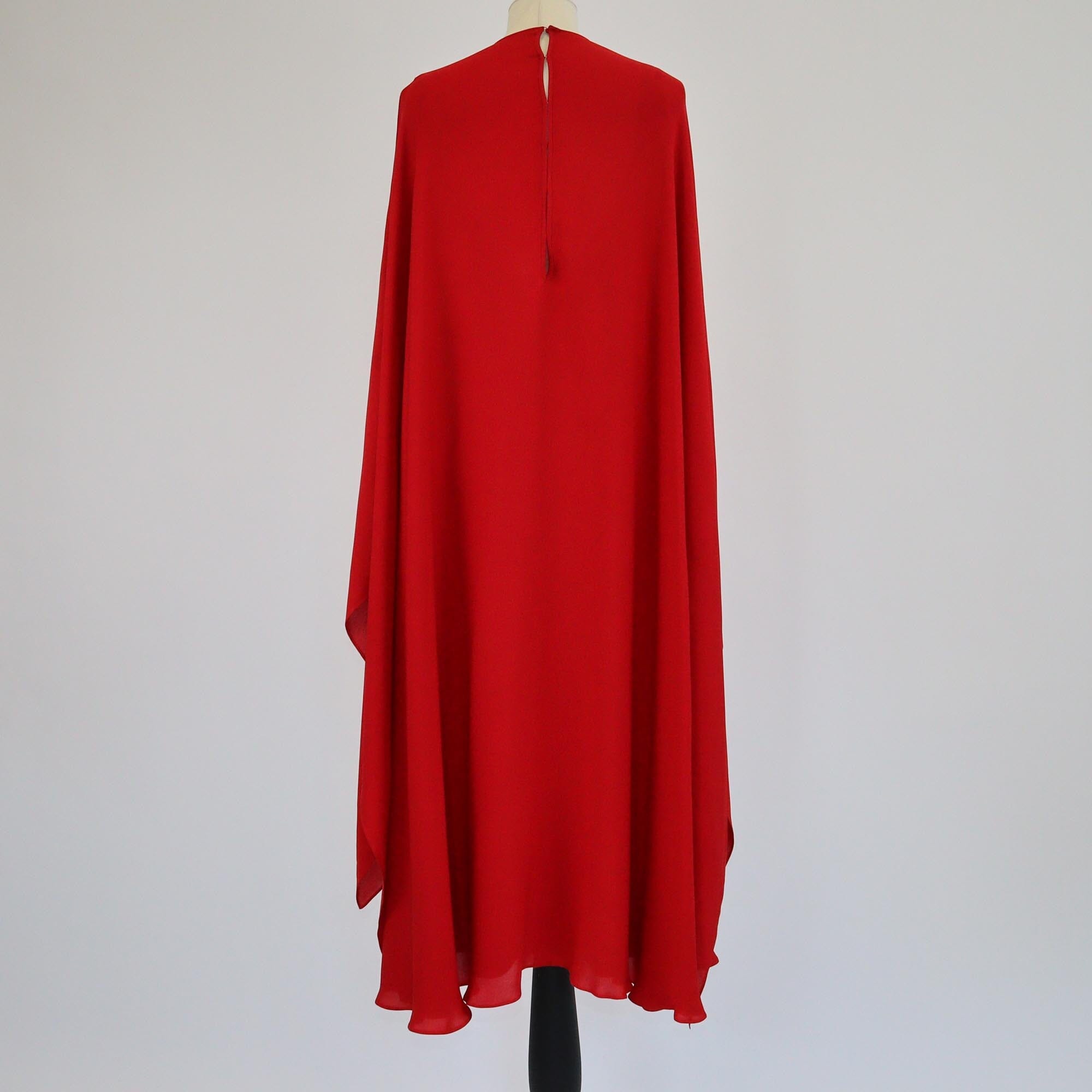 Valentino Red Sleevless Midi Dress & Poncho Set Womens Valentino