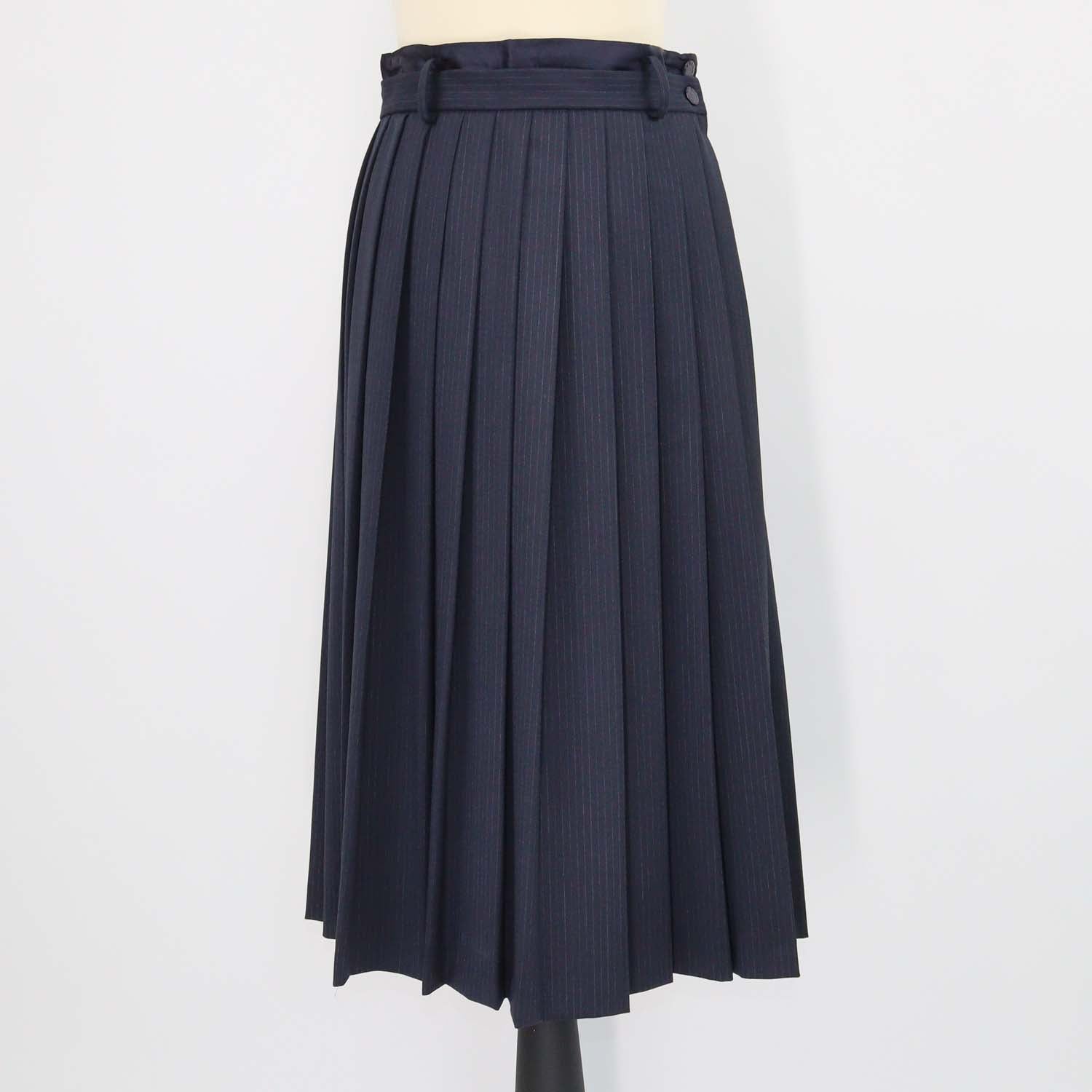 Sandro Navy Blue Blend Wool Pinstripe Pleated Long Skirt