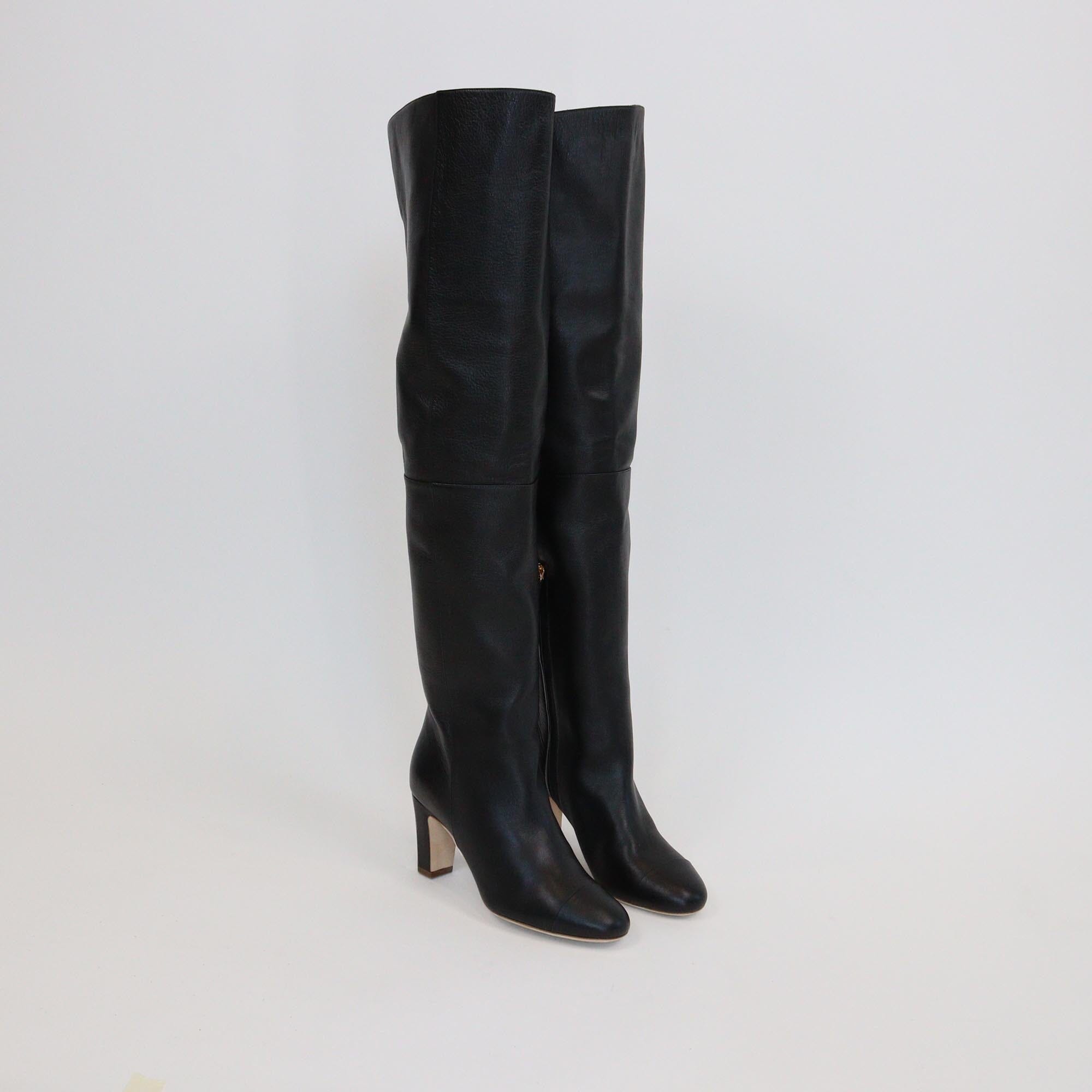 Chanel Black CC High Knee Boots Womens Chanel