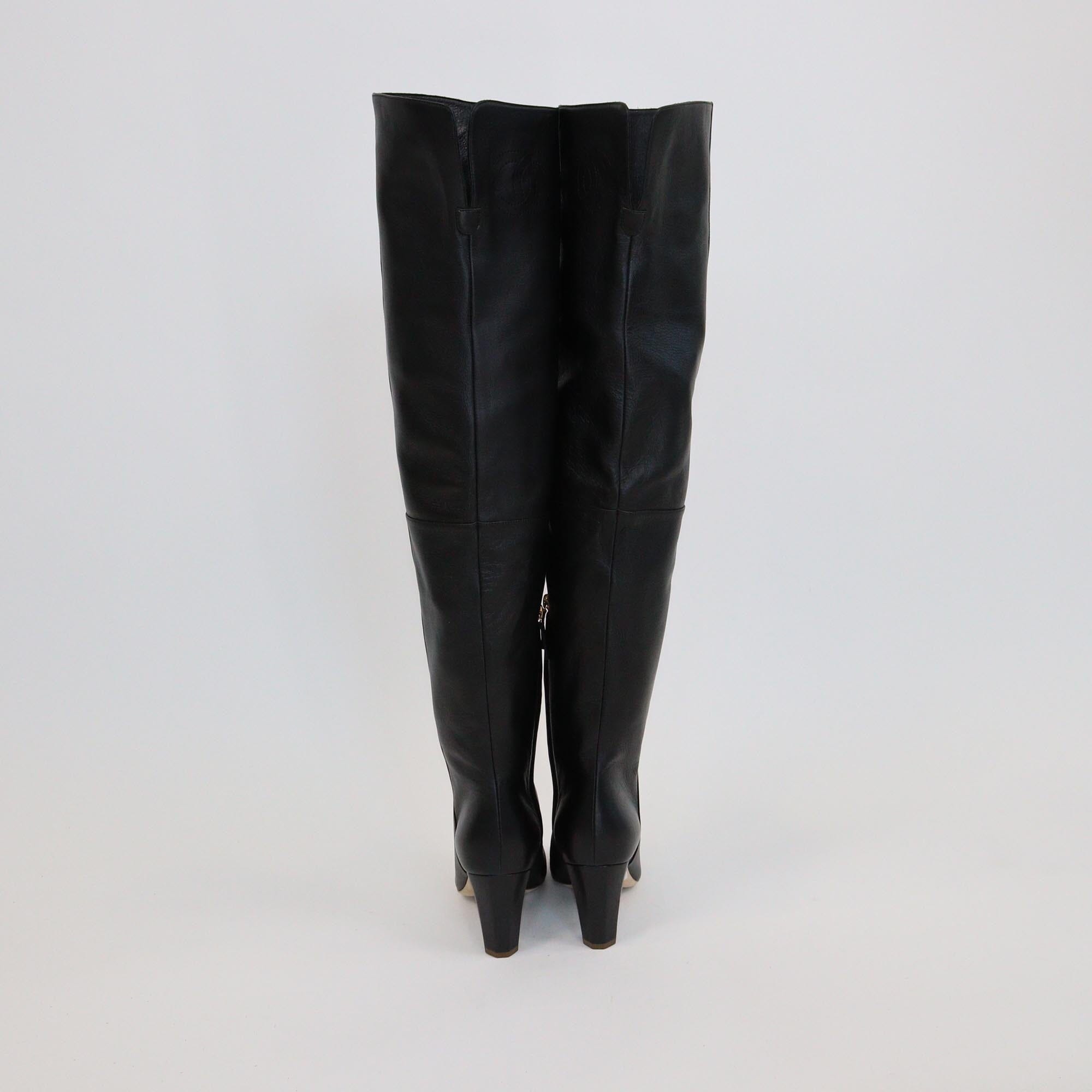 Chanel Black CC High Knee Boots Womens Chanel