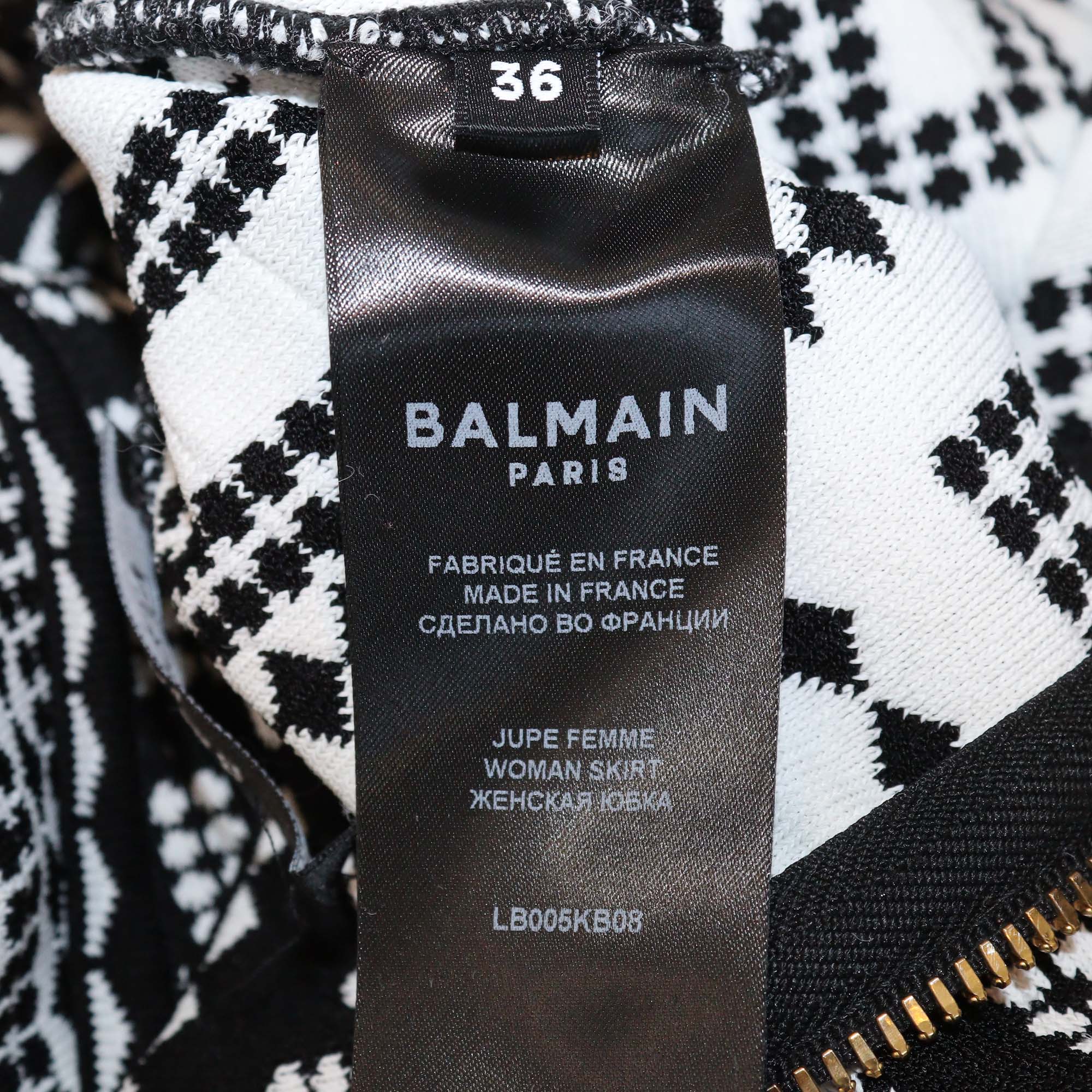 Balmain Black/White Blend Viscose Jacquard Mosaic Bodysuit & Skirt Suit