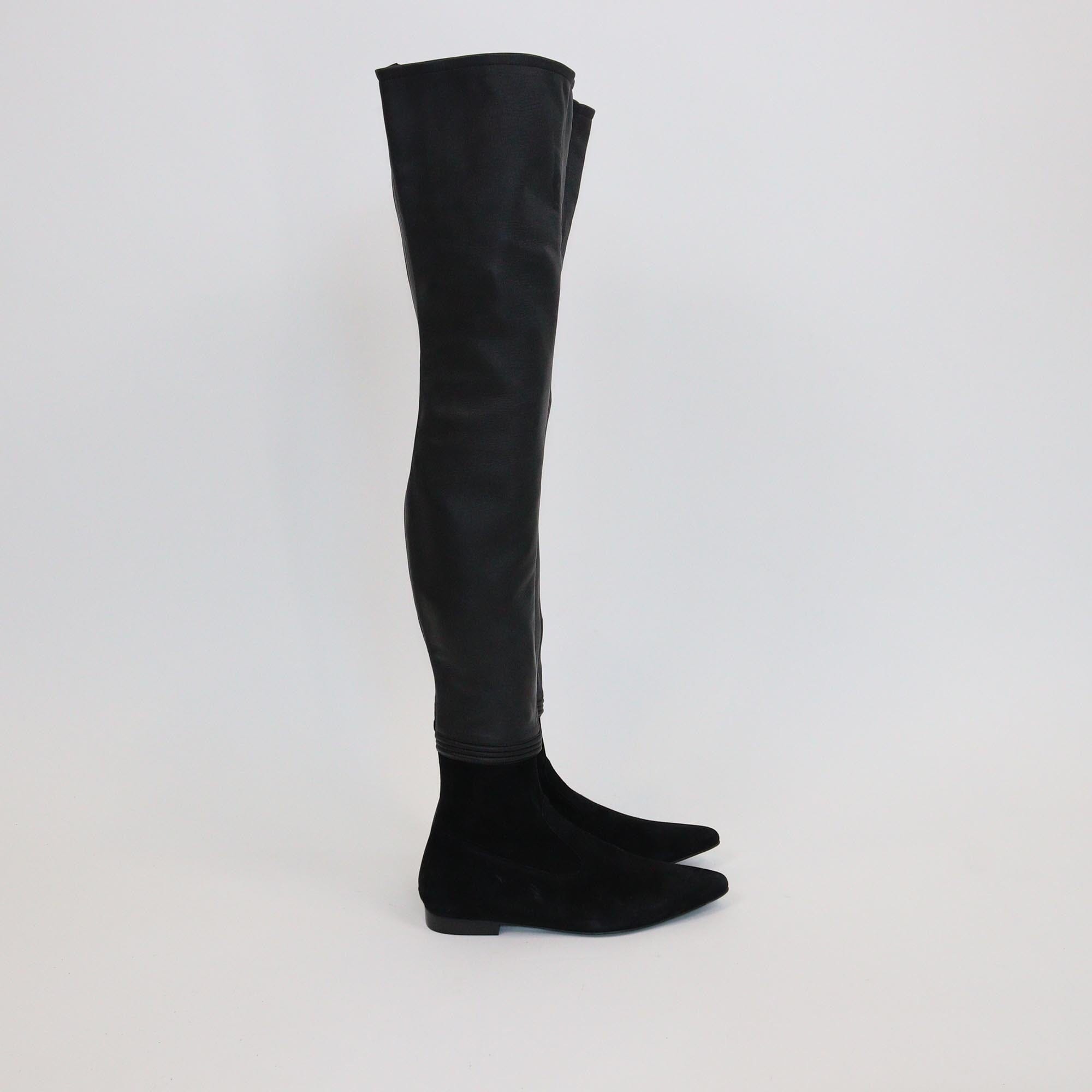 Chanel Black High Knee Pointed Boots Womens Chanel