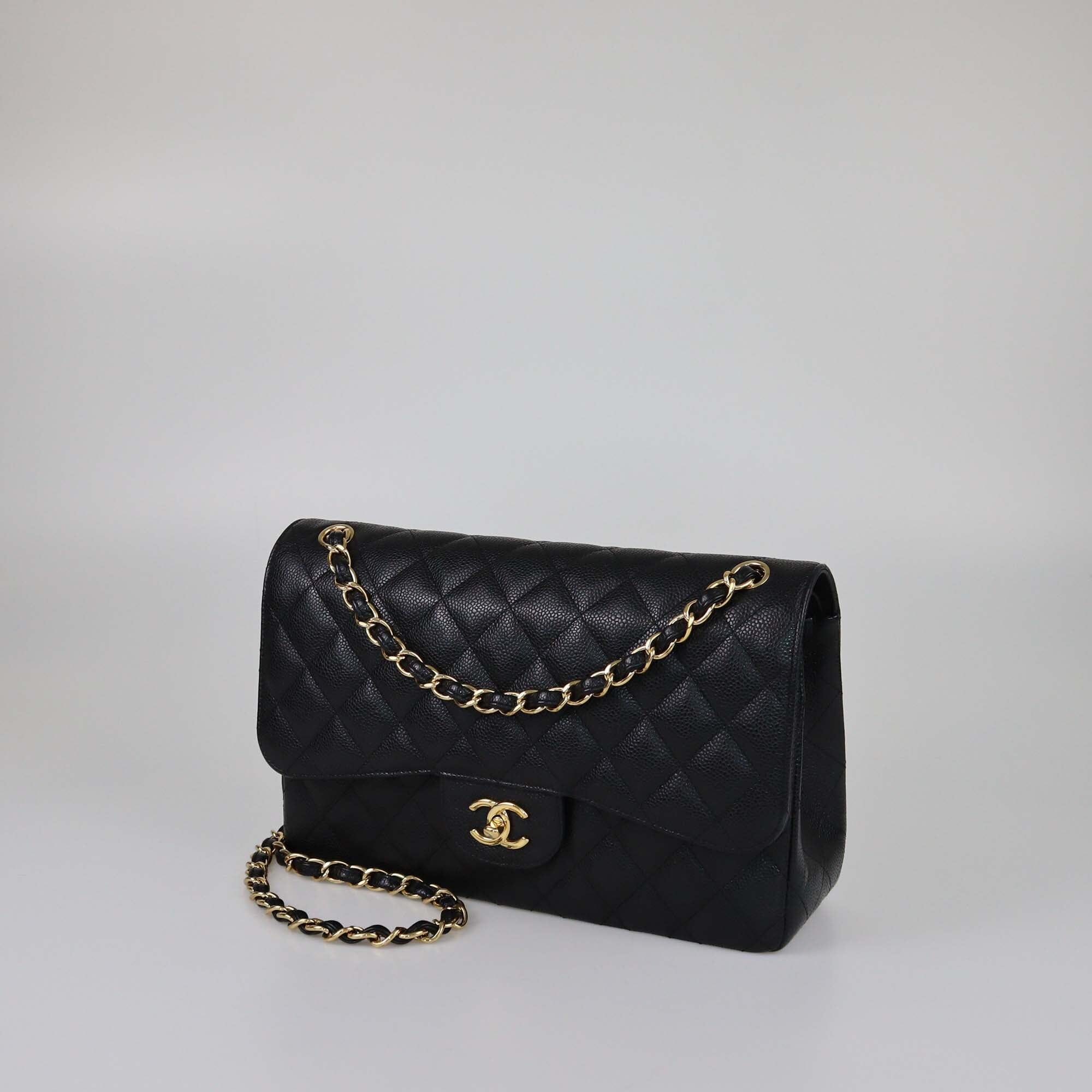 Chanel Black Caviar Jumbo Classic Double Flap Bag Womens Chanel