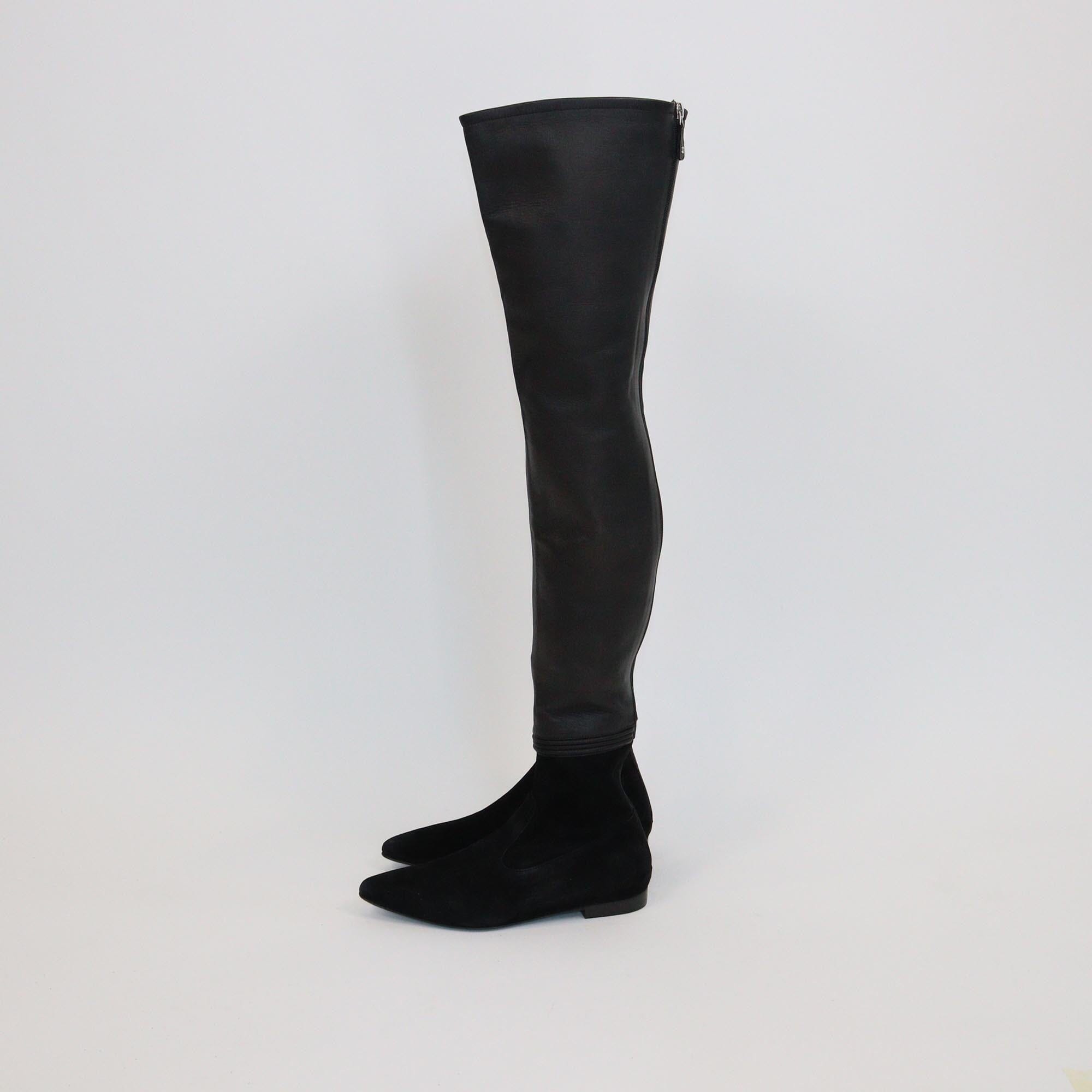 Chanel Black High Knee Pointed Boots Womens Chanel