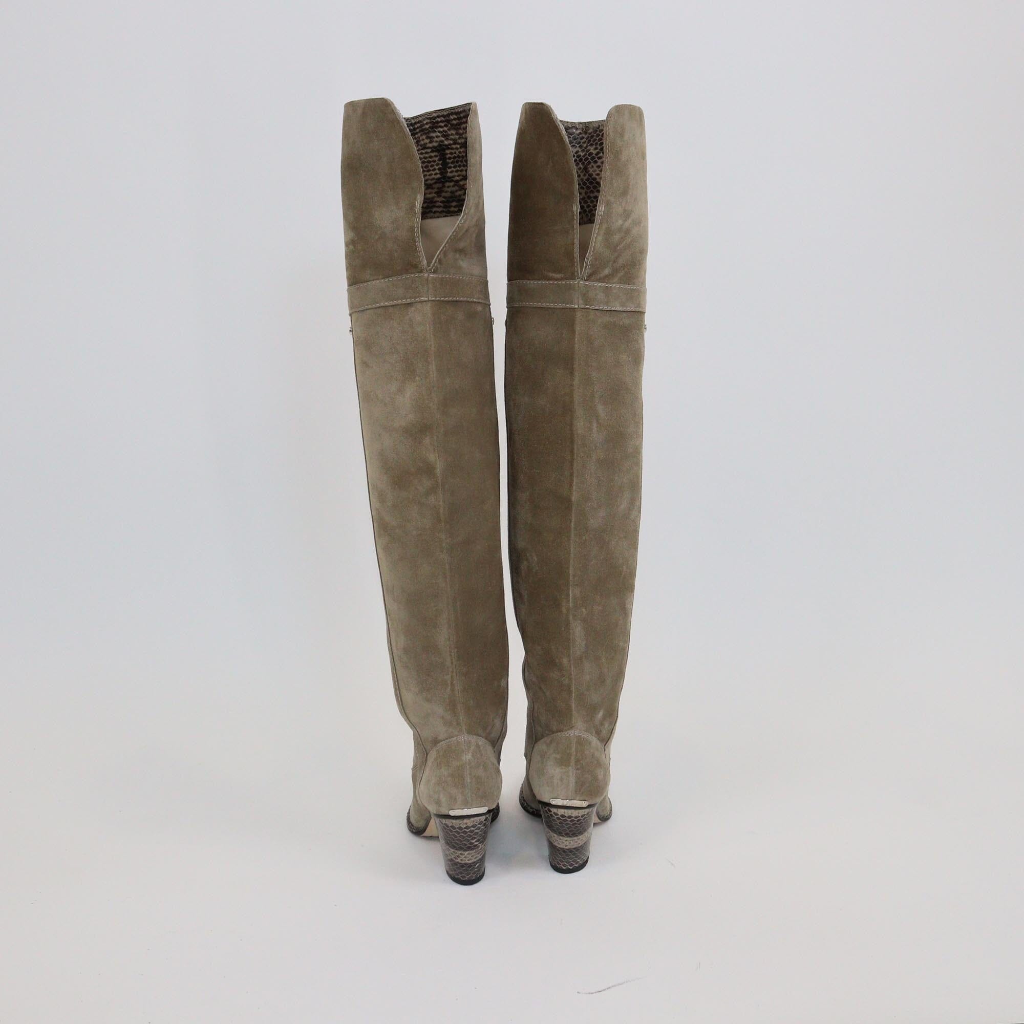 Christian Dior Beige Snakeskin Trim and Heels High Knee Boots Womens Christian Dior