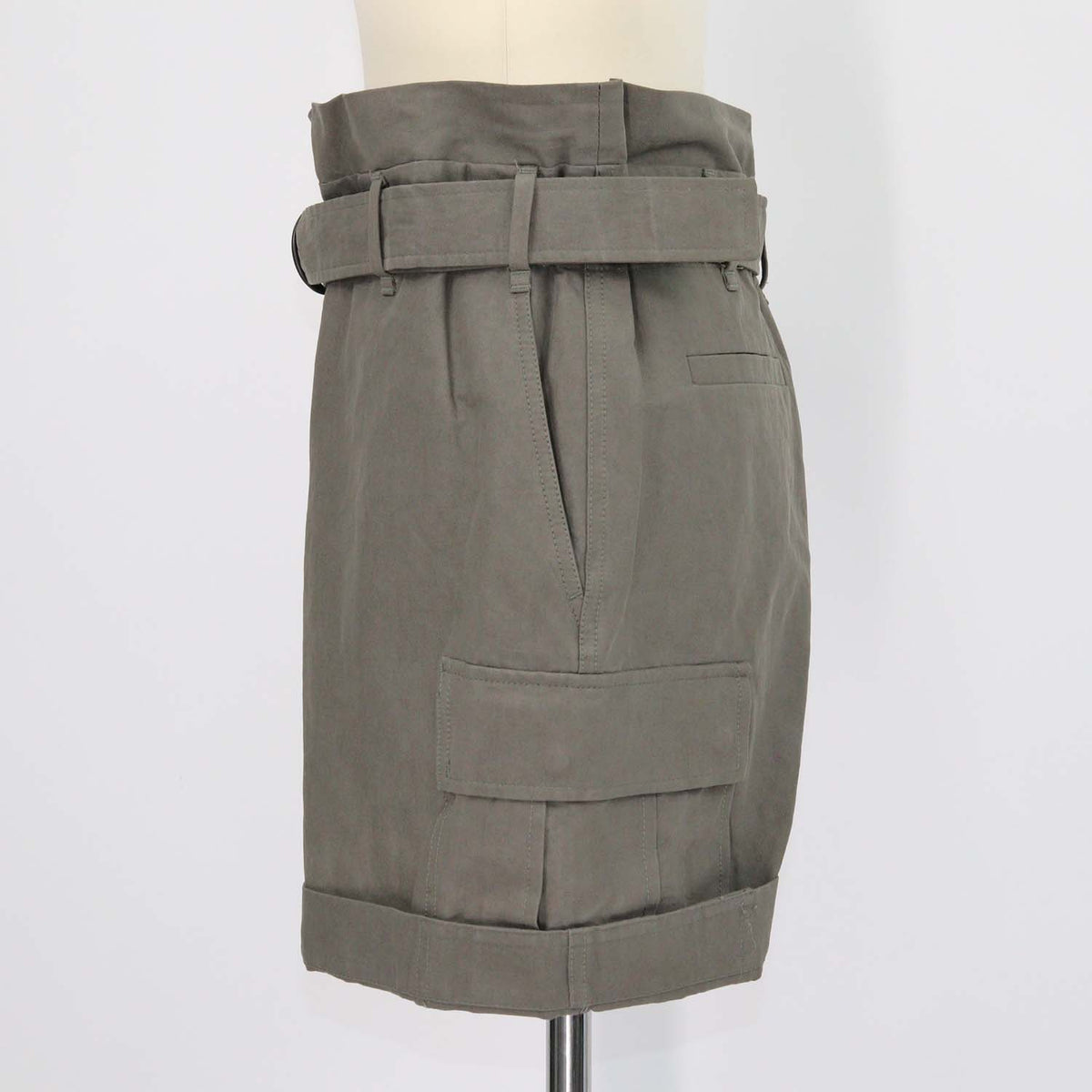 Brunello Cucinelli Grey Blend Cotton Cargo Belted Short