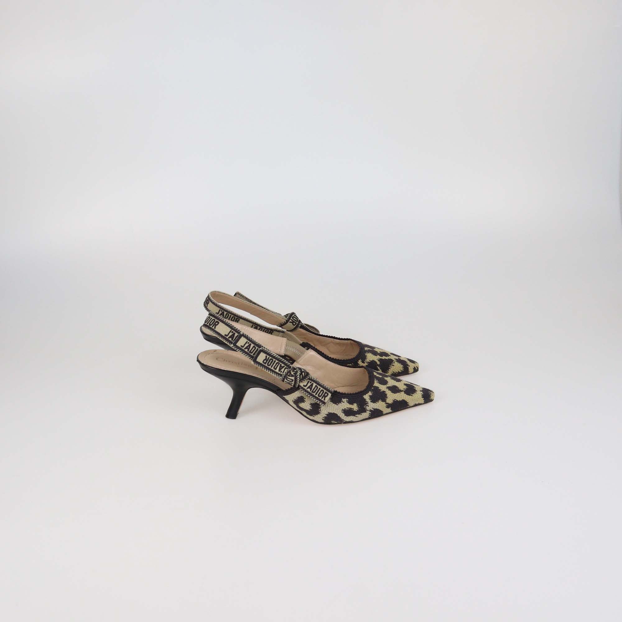 Christian Dior Black/Cream Leopard Print Fabric J'Adior Slingback Pumps