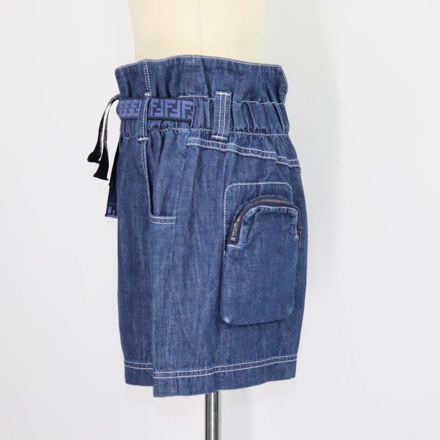 Fendi Dark Blue Light Denim FF Belt Short