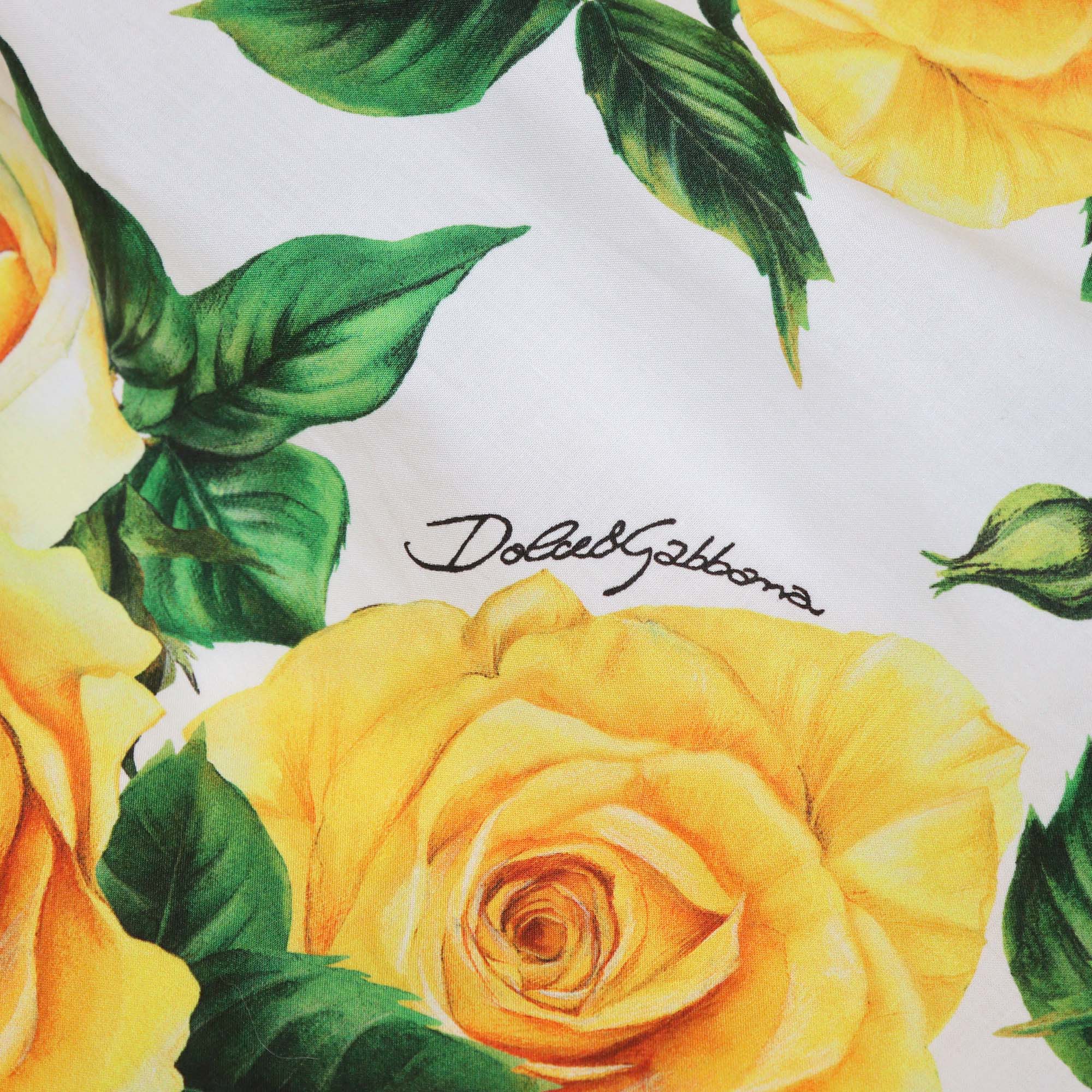 Dolce & Gabbana Kids Yellow/White Cotton Floral Print Sleeveless Dress