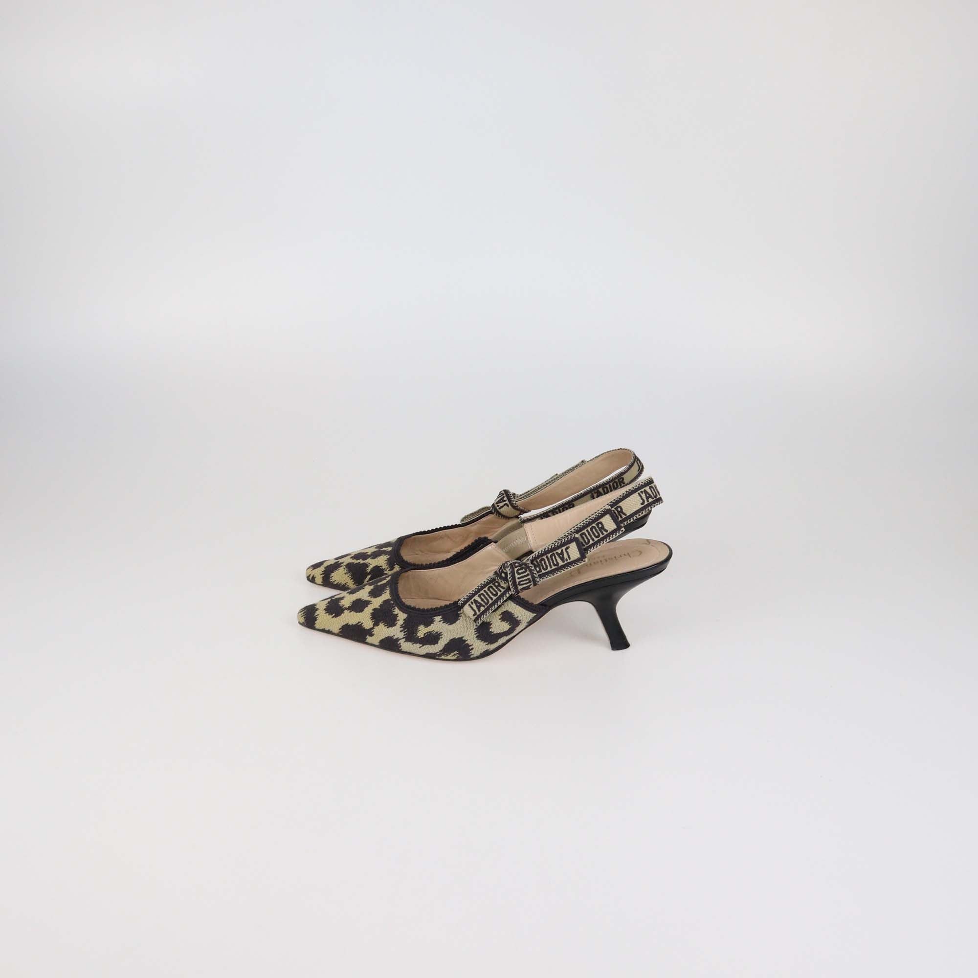Christian Dior Black/Cream Leopard Print Fabric J'Adior Slingback Pumps