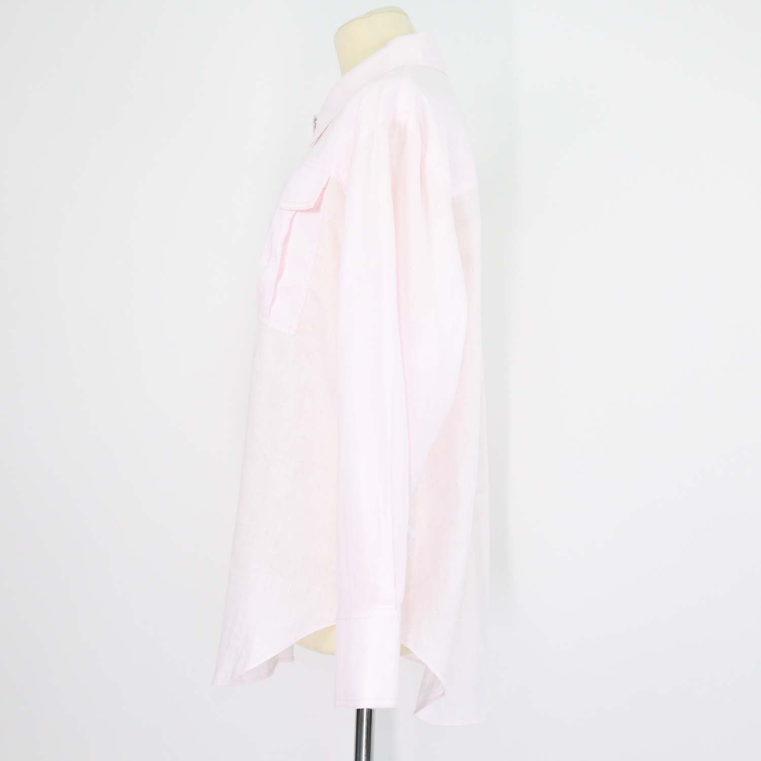 Aje Light Pink Linen Embroidered Neoma Pocket Long Sleeve Shirt