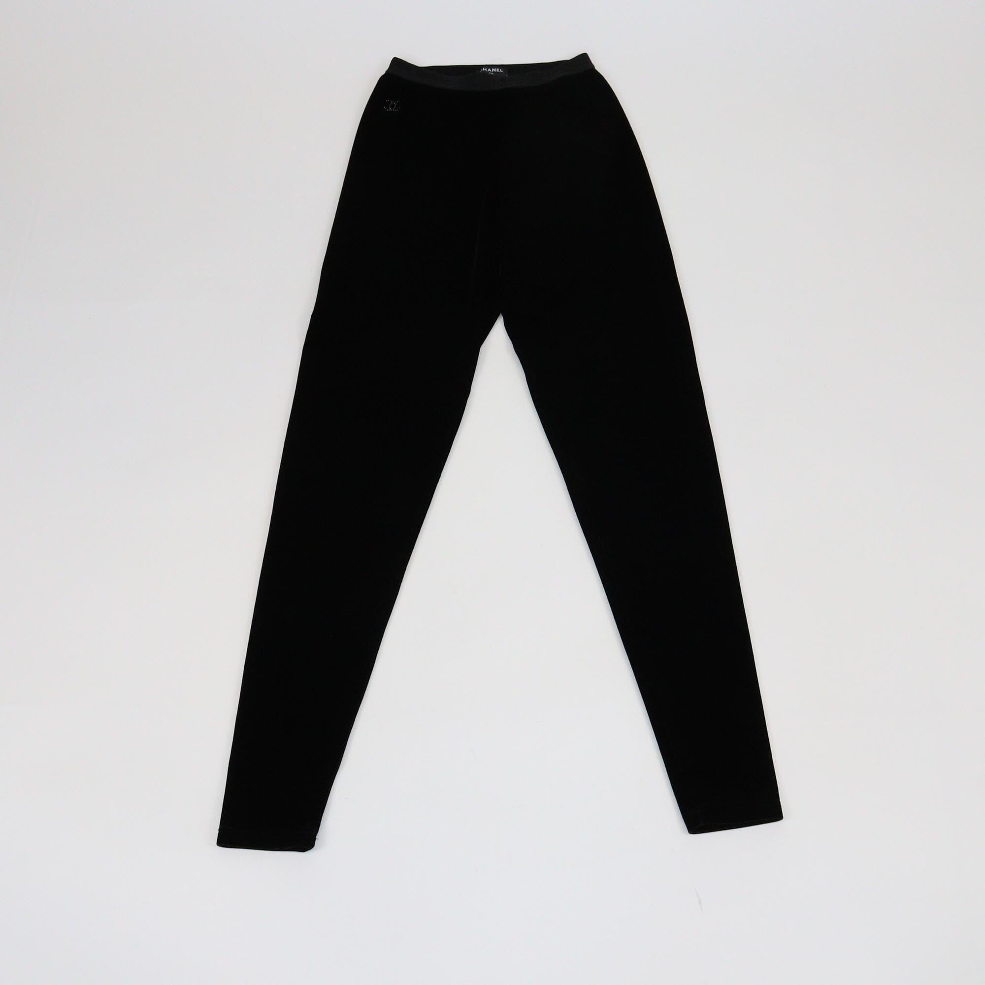 Chanel Black Velvet Crystal CC Leggings Womens Chanel