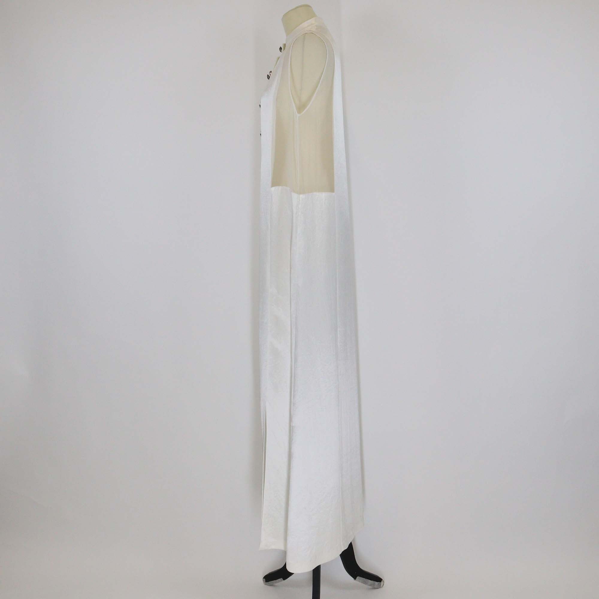 Lanvin Ivory Silk Satin Draped Crystal Detail Sleeveless Maxi Dress