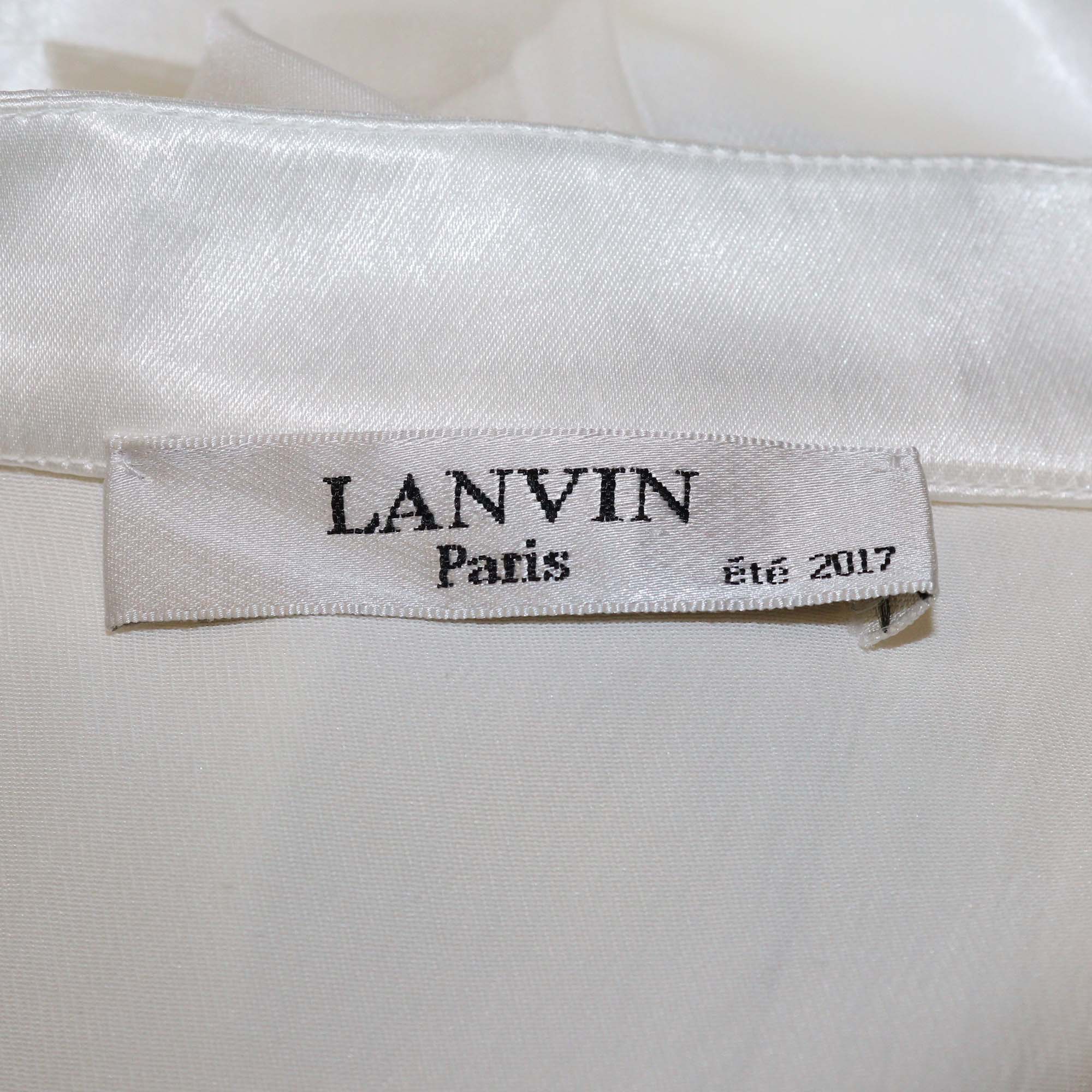 Lanvin Ivory Silk Satin Draped Crystal Detail Sleeveless Maxi Dress